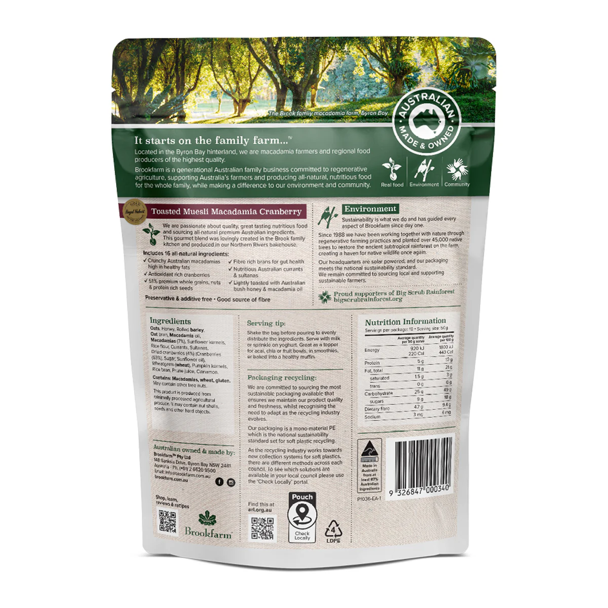 Brookfarm Toasted Muesli Macadamia Cranberry 500g - Image 2