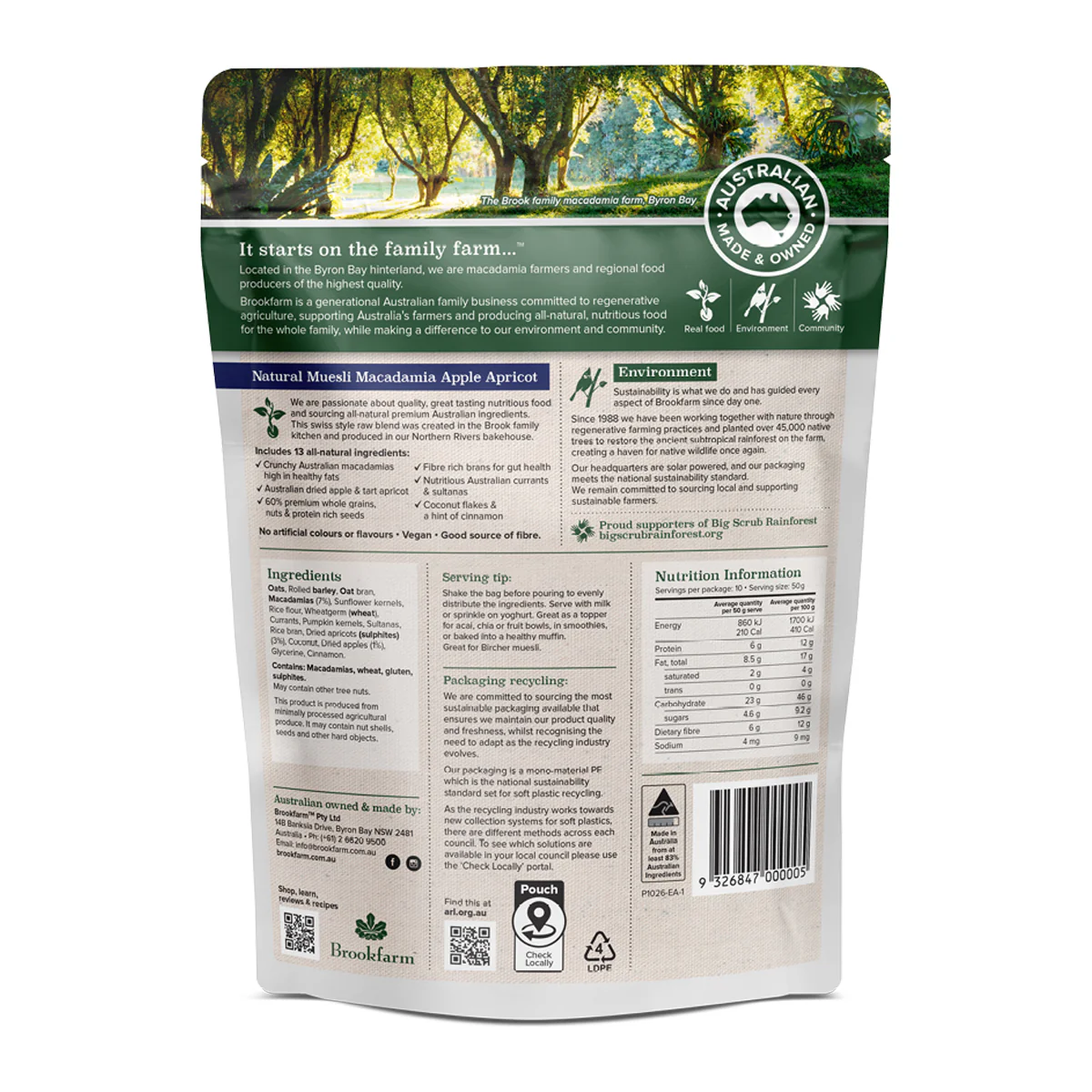 Brookfarm Natural Muesli Macadamia Apple and Apricot 500g - Image 2