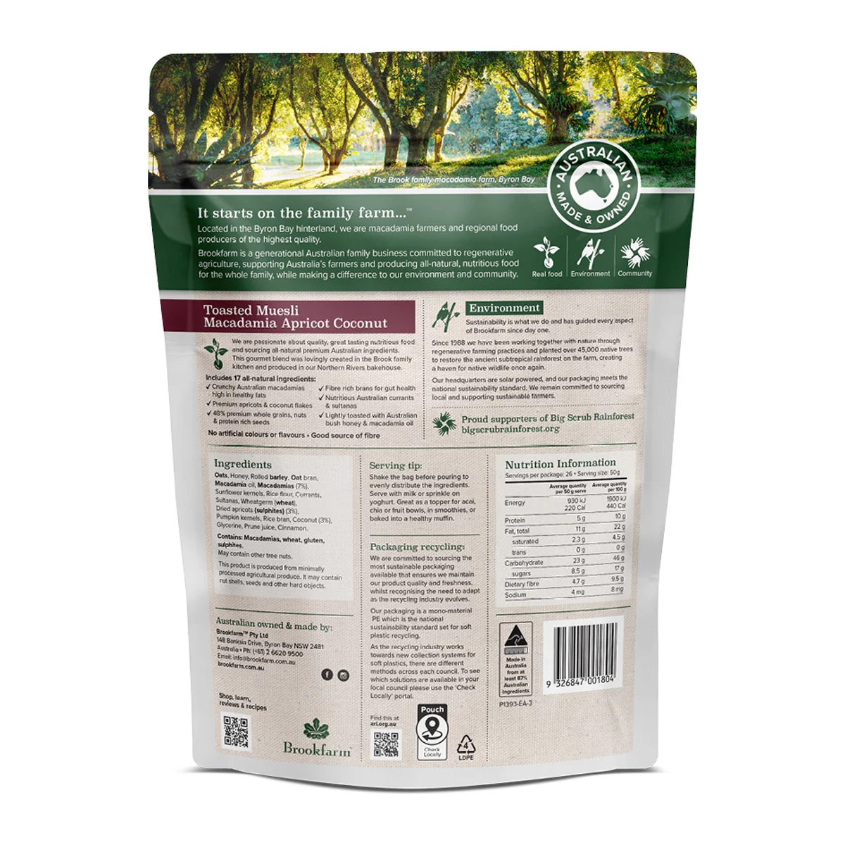 Brookfarm Apricots Coconut Macadamia Toasted Muesli 1.3kg - Image 2