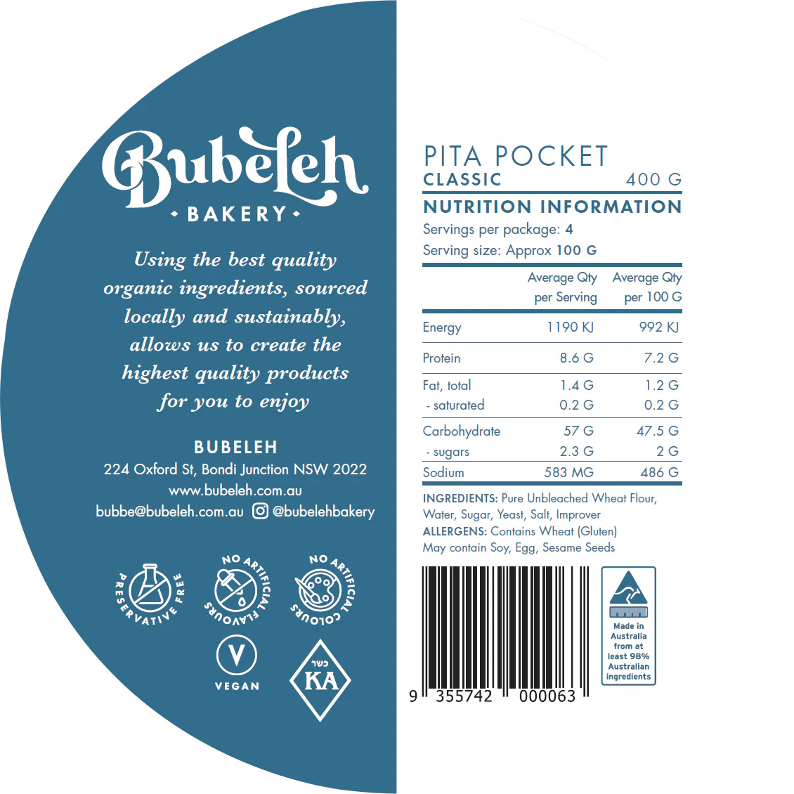 Bubeleh Bakery Classic Pita Pockets x4 400g - Image 3