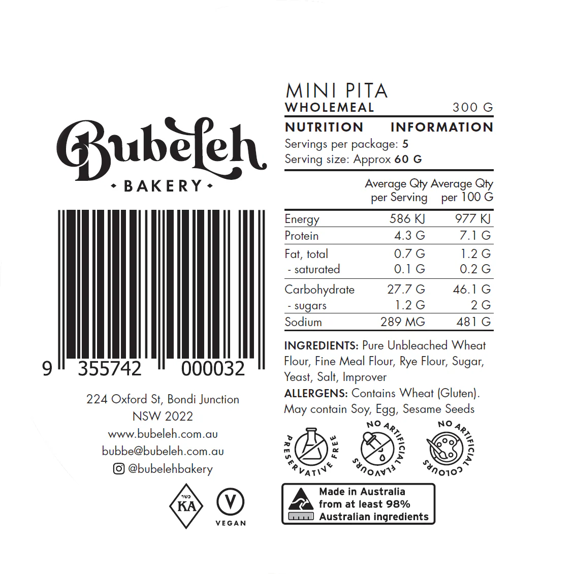 Bubeleh Bakery Wholemeal Mini Pita x5 300g - Image 3