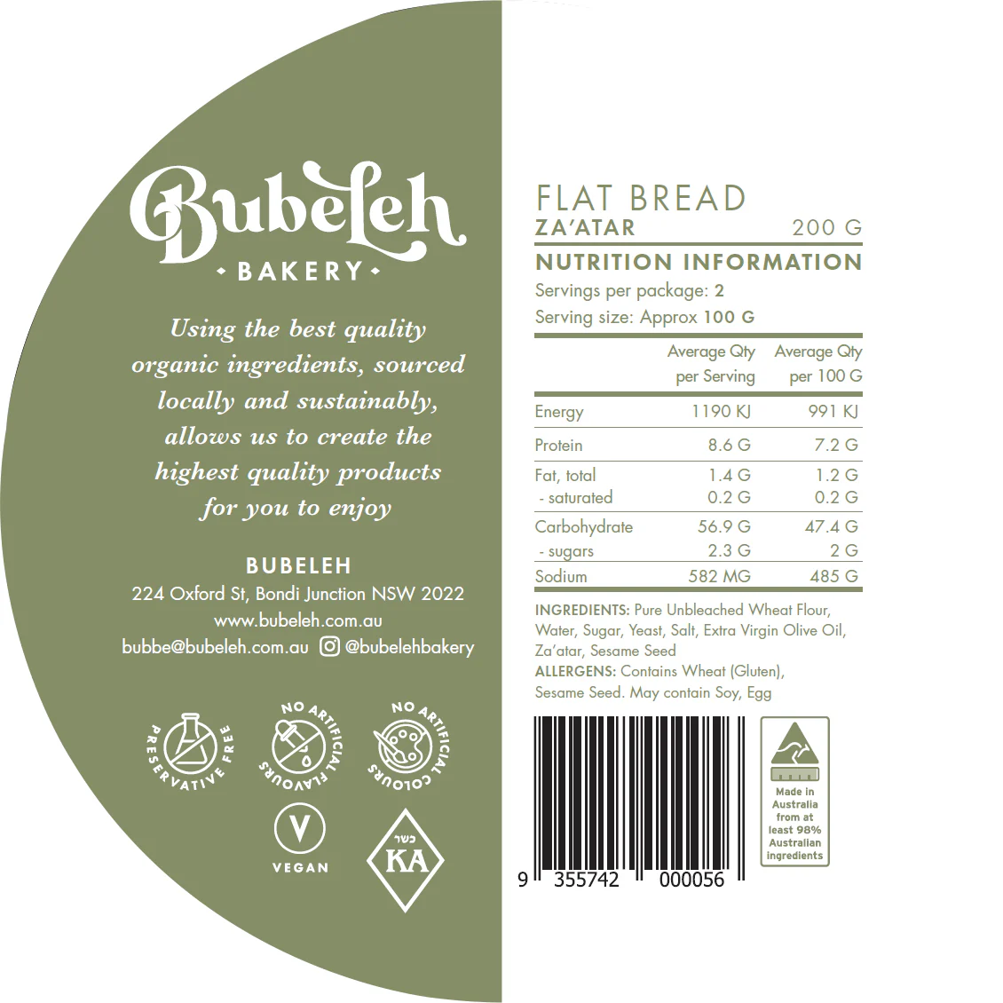 Bubeleh Bakery Za'atar Flat Bread x2 200g - Image 3