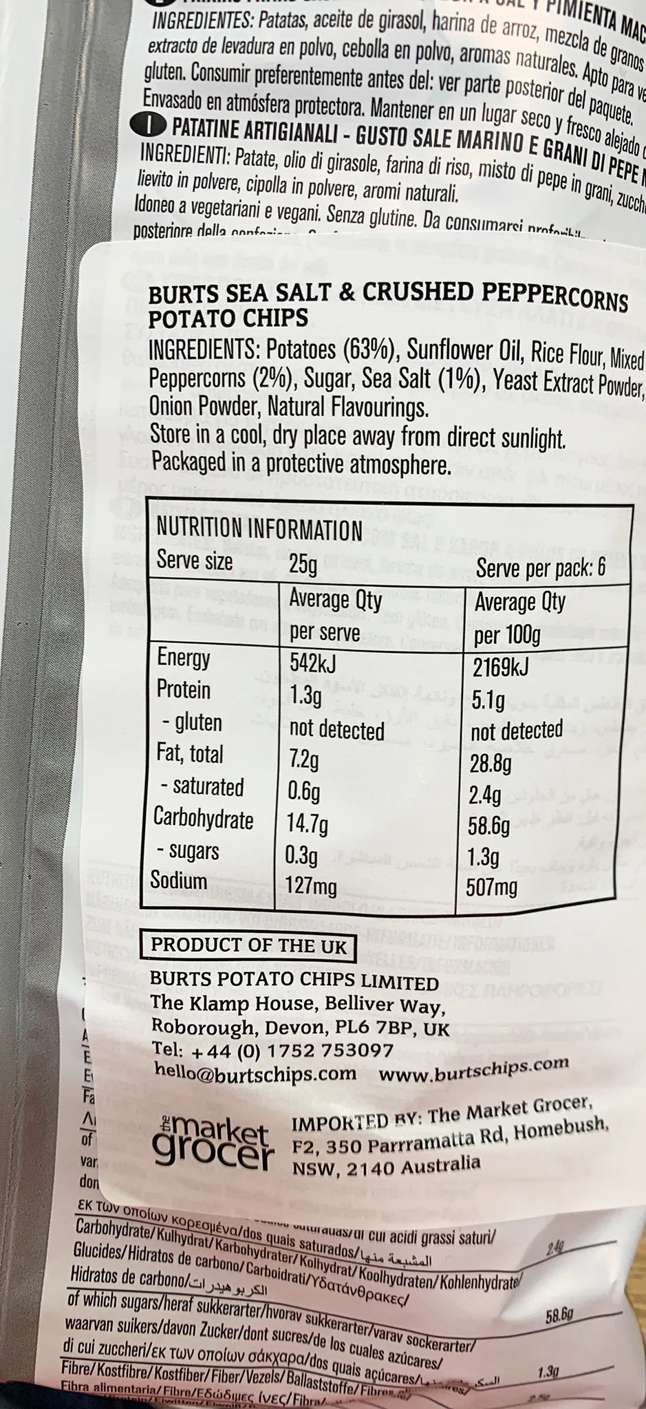 Burts Hand Cooked Potato Chips Sea Salt and Cracked Pepper 150g - Image 3