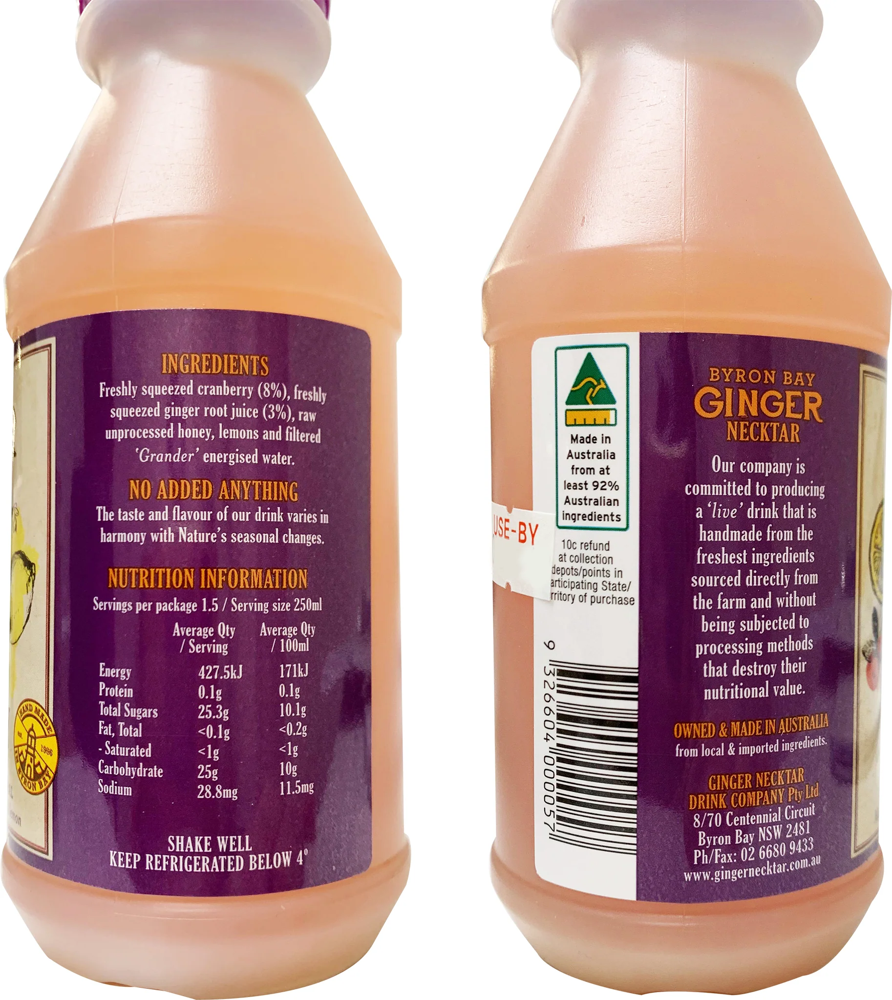 Byron Bay Ginger Necktar Ginger and Cranberry 375ml - Image 2