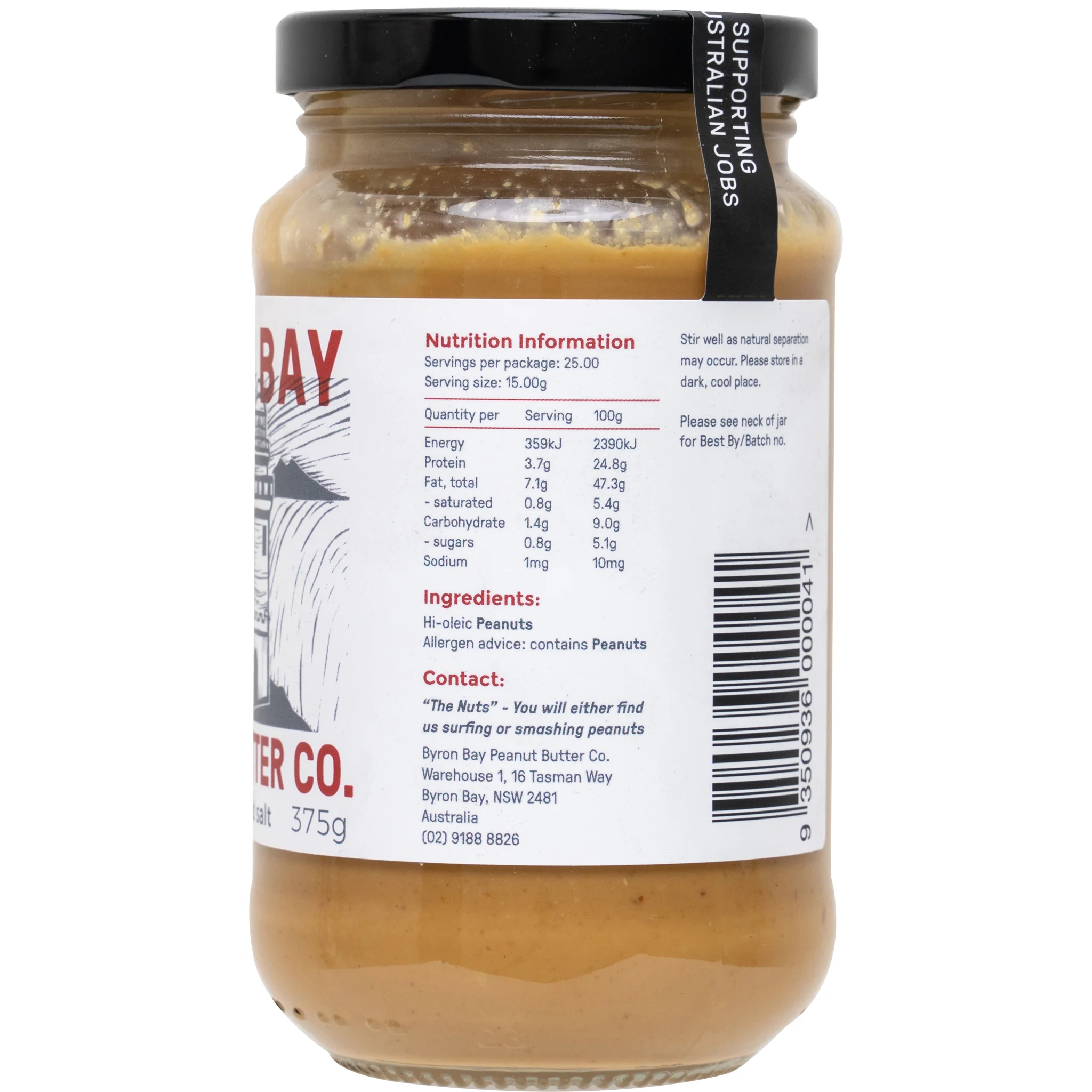 Byron Bay Smooth Peanut Butter 375g - Image 2
