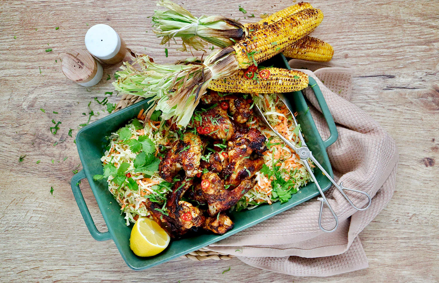 Cajun Spiced Chicken Drumsticks - with Roasted Corn and Cabbage Slaw - Image 2