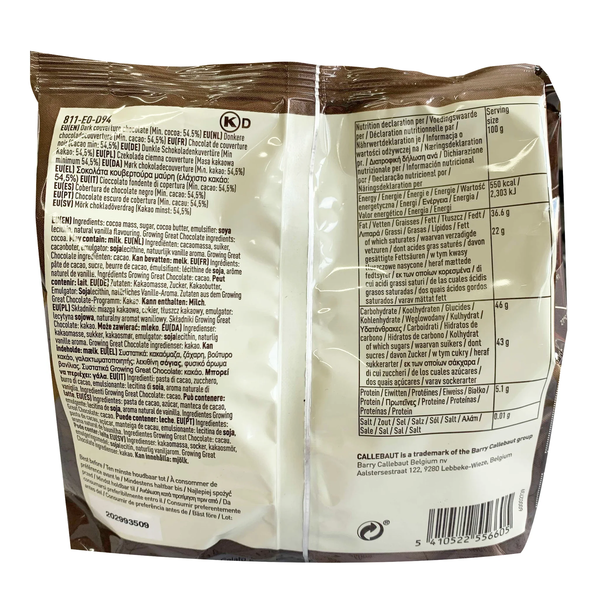 Callebaut Dark Chocolate Callets 54.5% 400g - Image 2