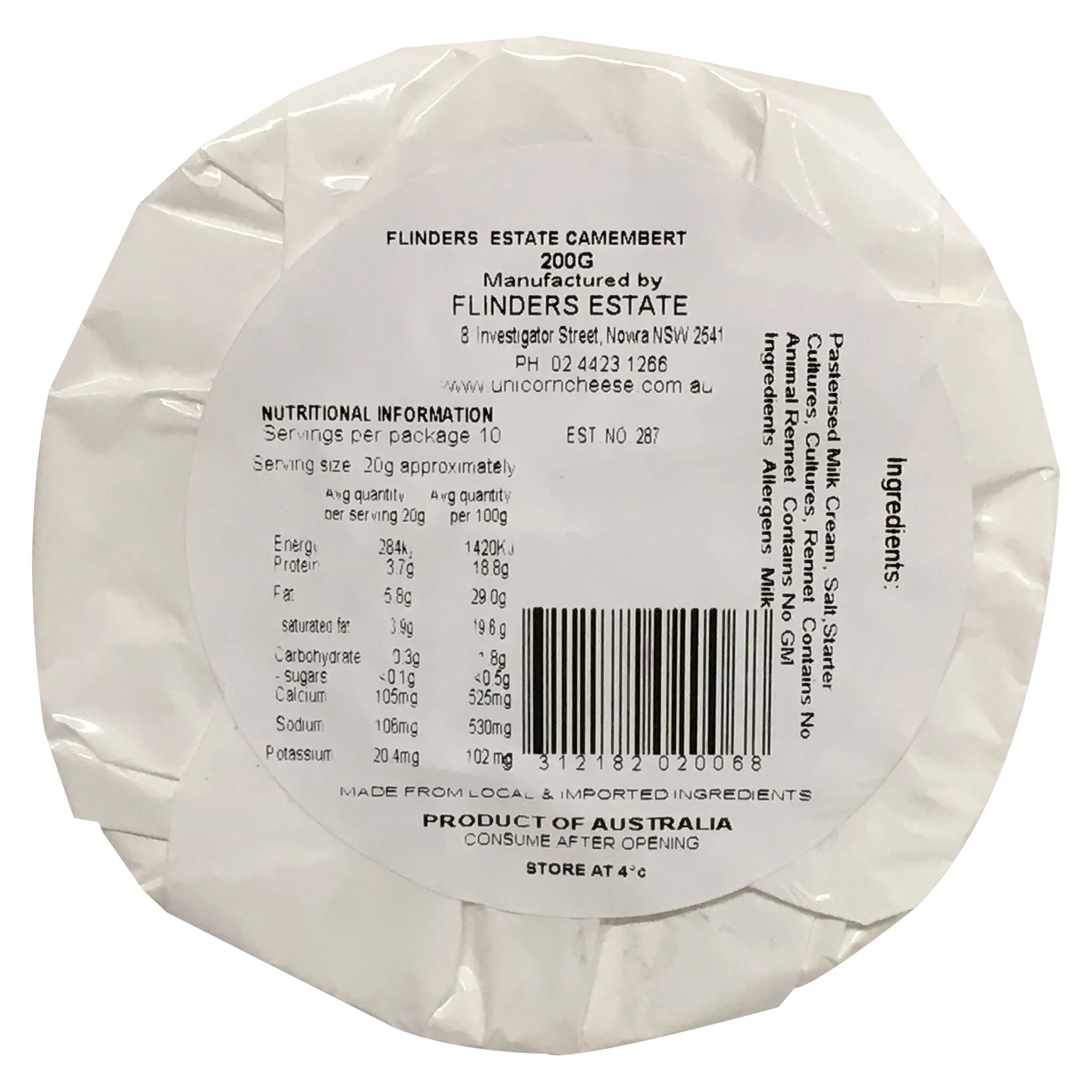 Flinders Estate Camembert Cheese 200g - Image 2