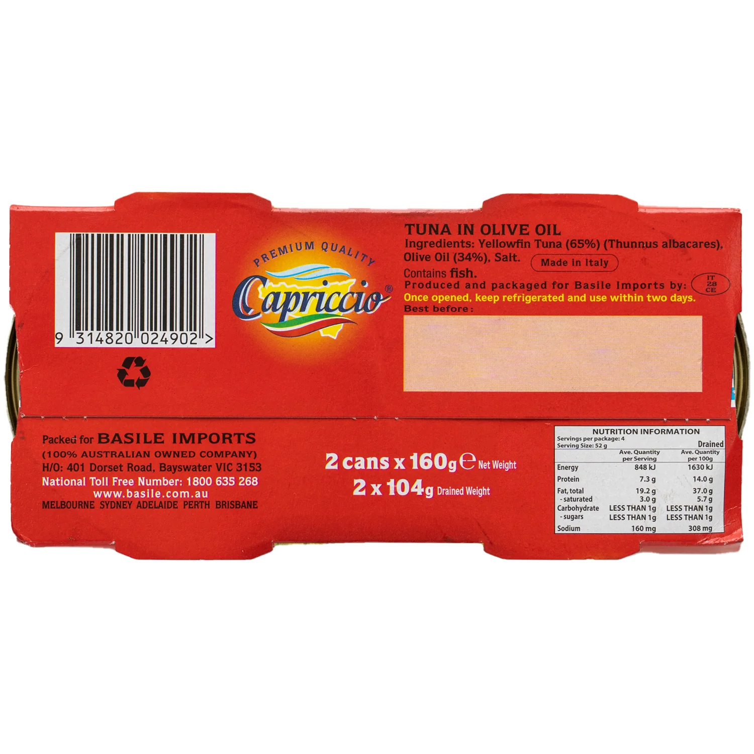 Capriccio Tuna Olive Oil Twin pack 2 x 160g - Image 2