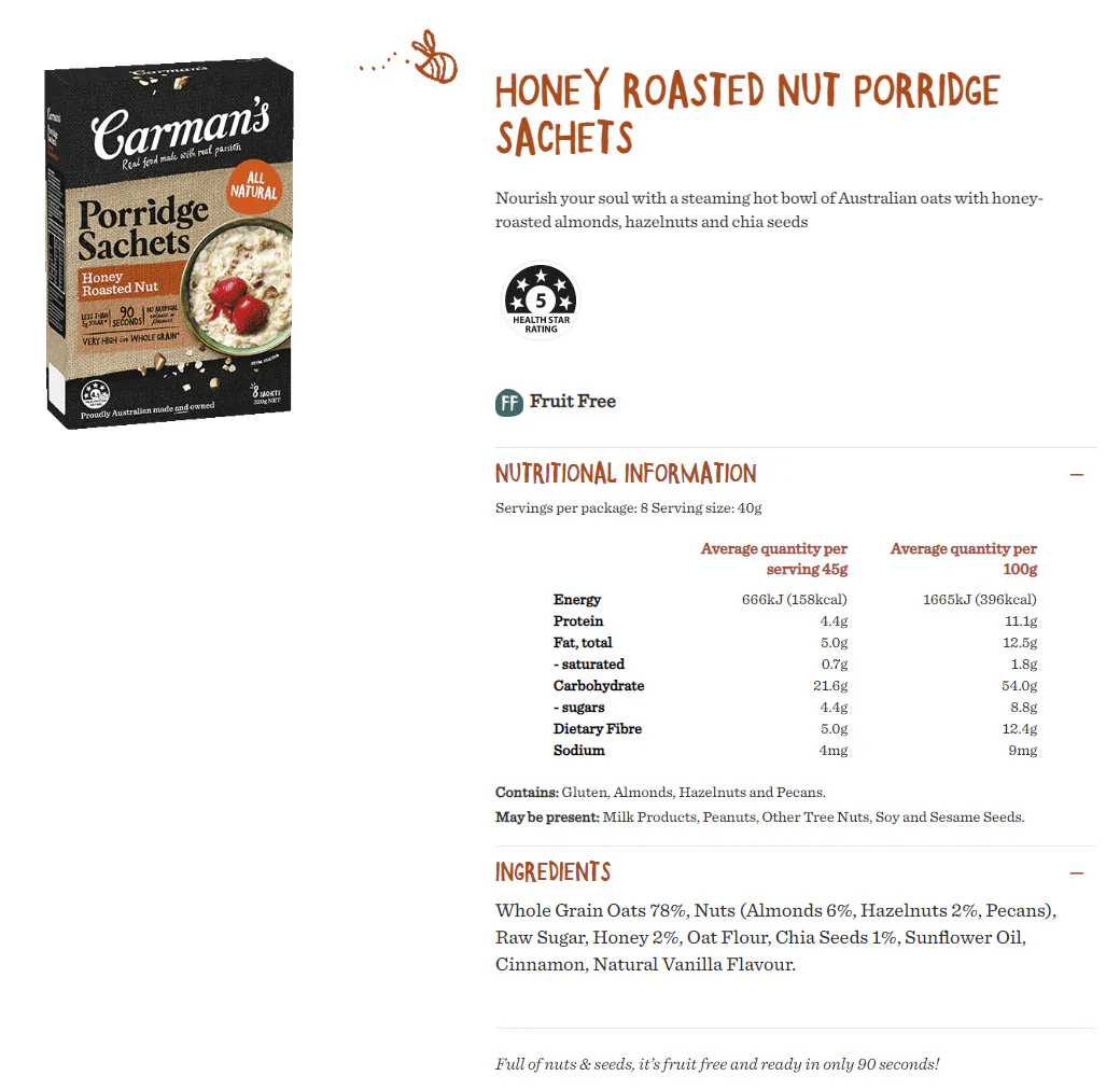 Carman's Porridge Honey Roasted Nut Sachets x8 320g - Image 2