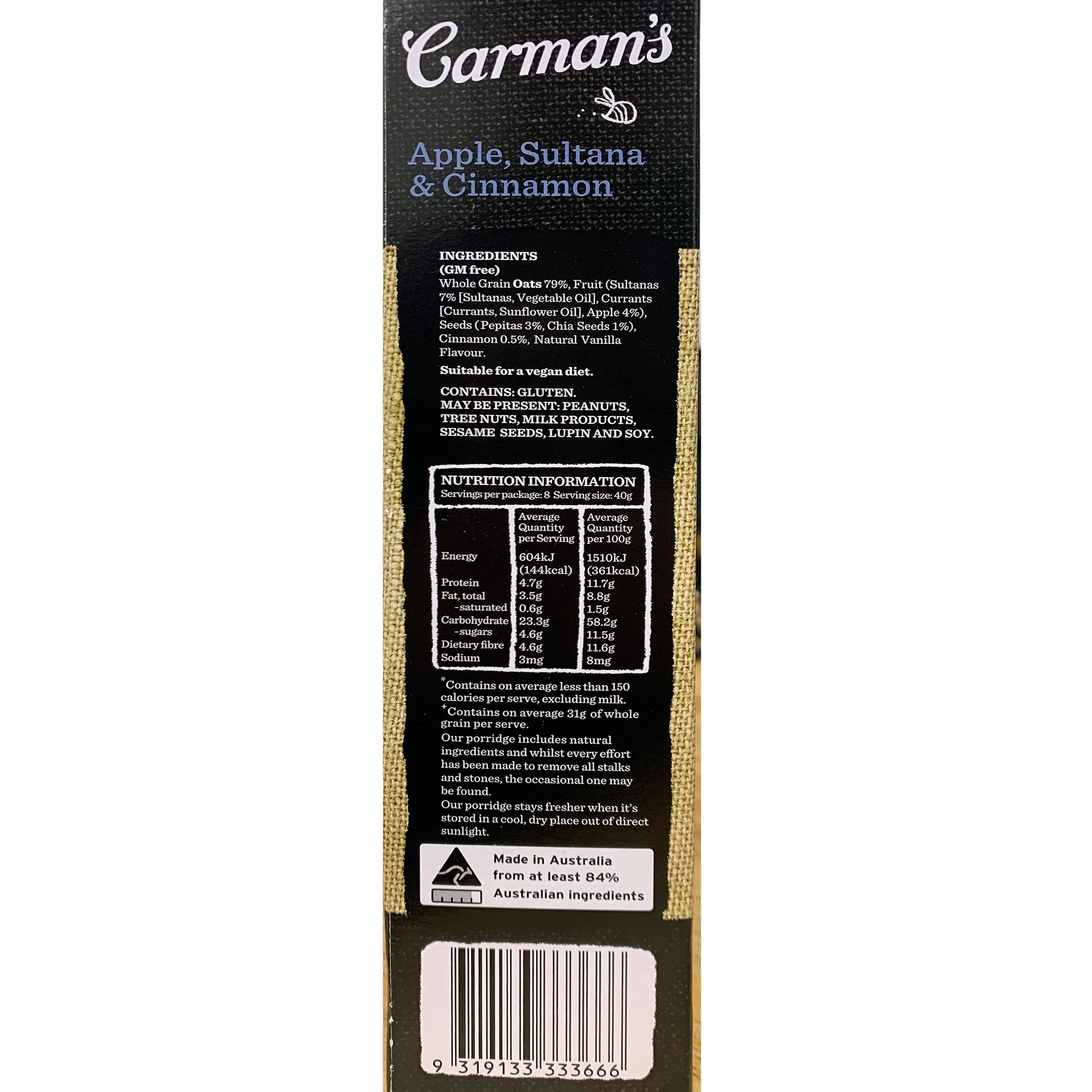 Carman's Porridge Sachets Apple, Sultana and Cinnamon x8 Sachets 320g - Image 2