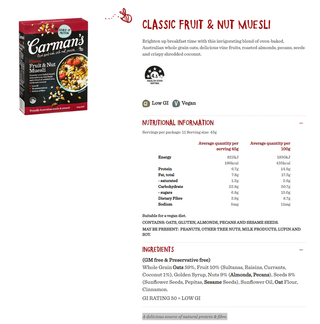 Carman's Classic Fruit and Nut Muesli 500g - Image 2