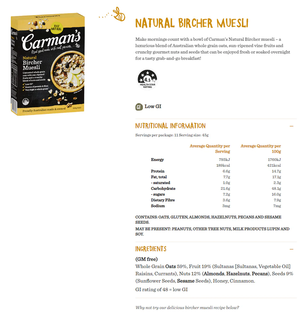 Carman's Natural Bircher Muesli 500g - Image 2