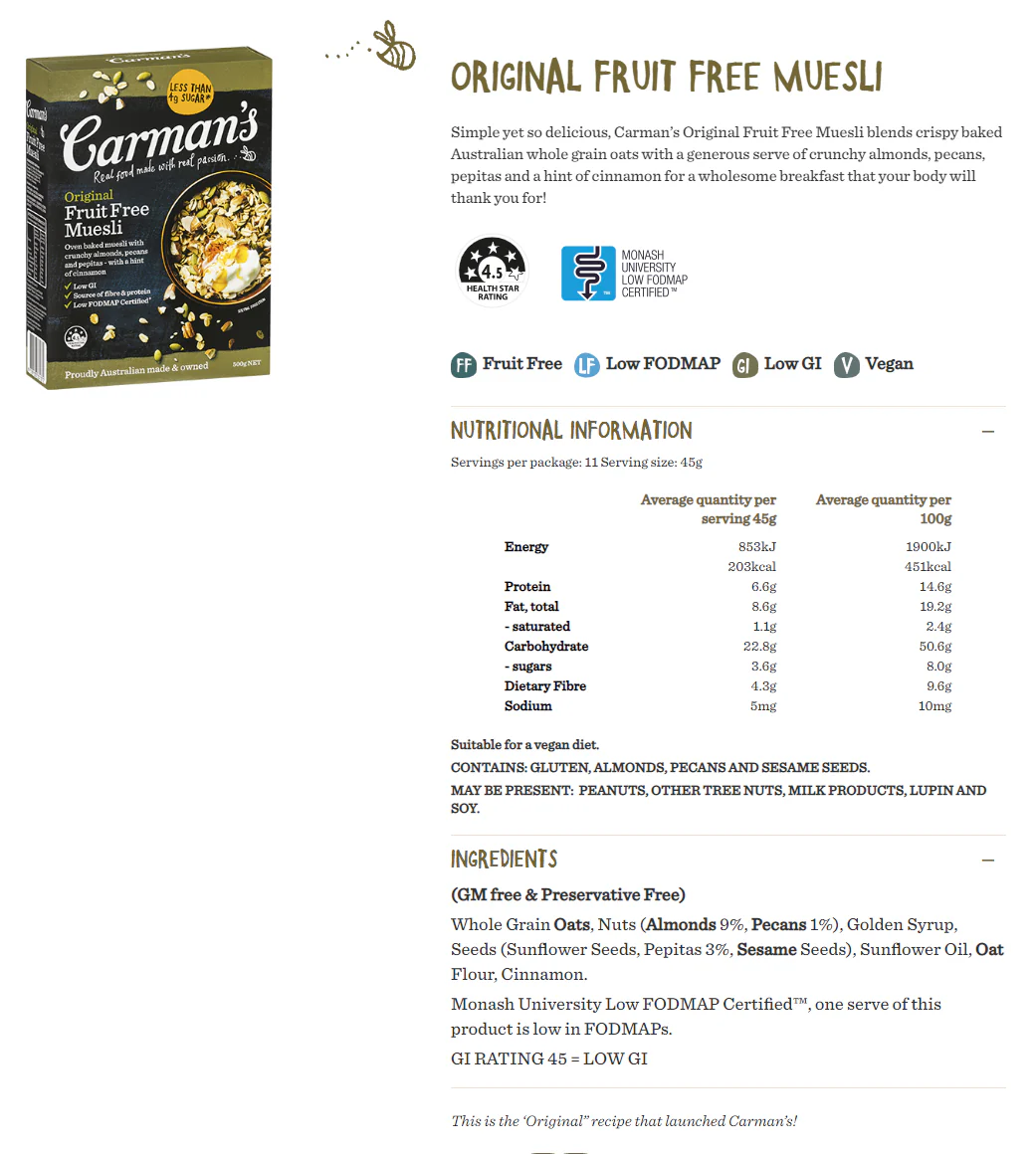Carman's Original Fruit Free Muesli 500g - Image 2