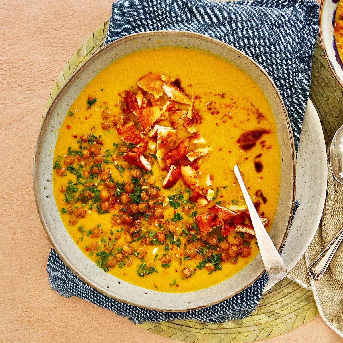 Carrot Soup - with Roasted Chickpeas and Halloumi