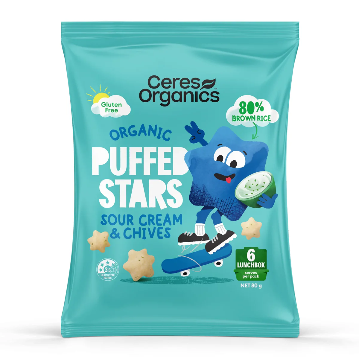 Ceres Organics Puffed Stars Sour Cream & Chives 80g