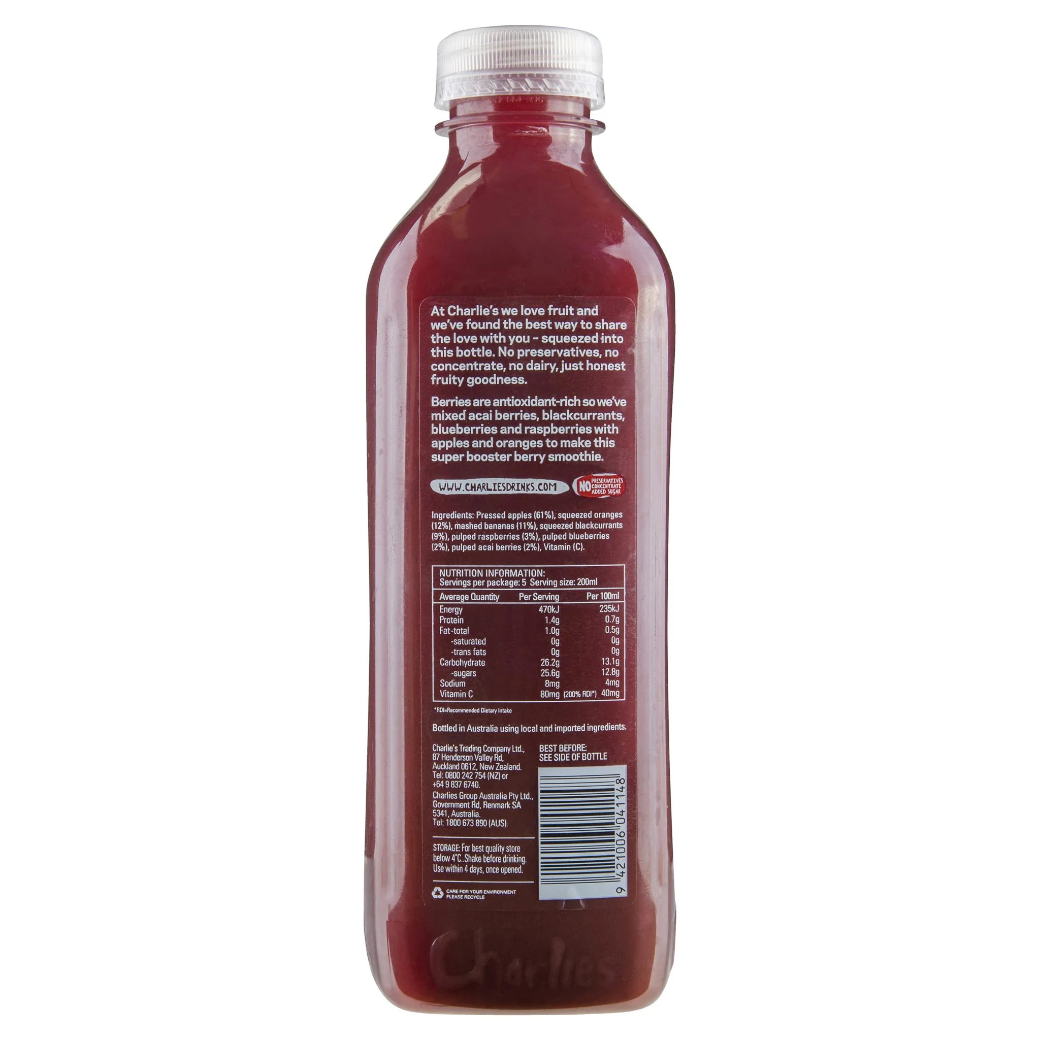Charlies Berry Whole Fruit Smoothie 1L - Image 2