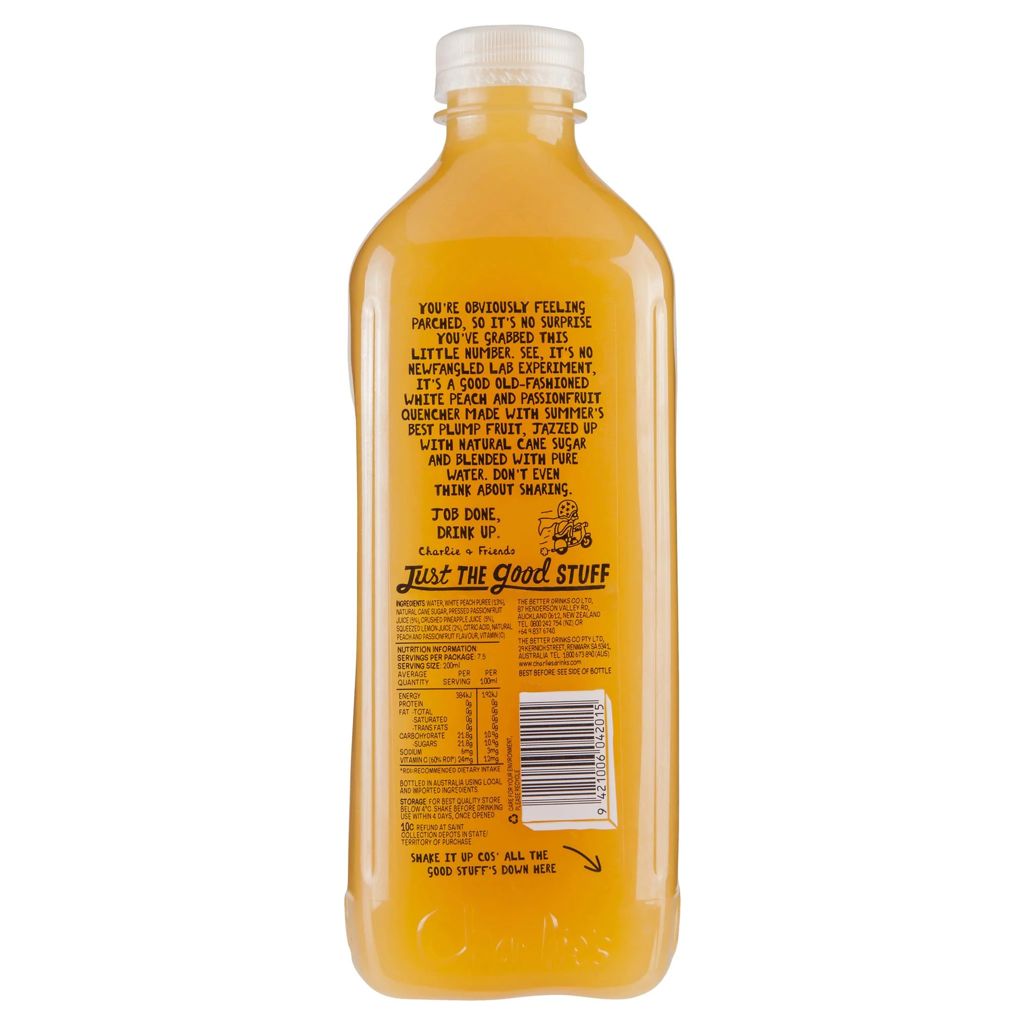 Charlies Old Fashioned White Peach & Passionfruit Quencher 1.5L - Image 2