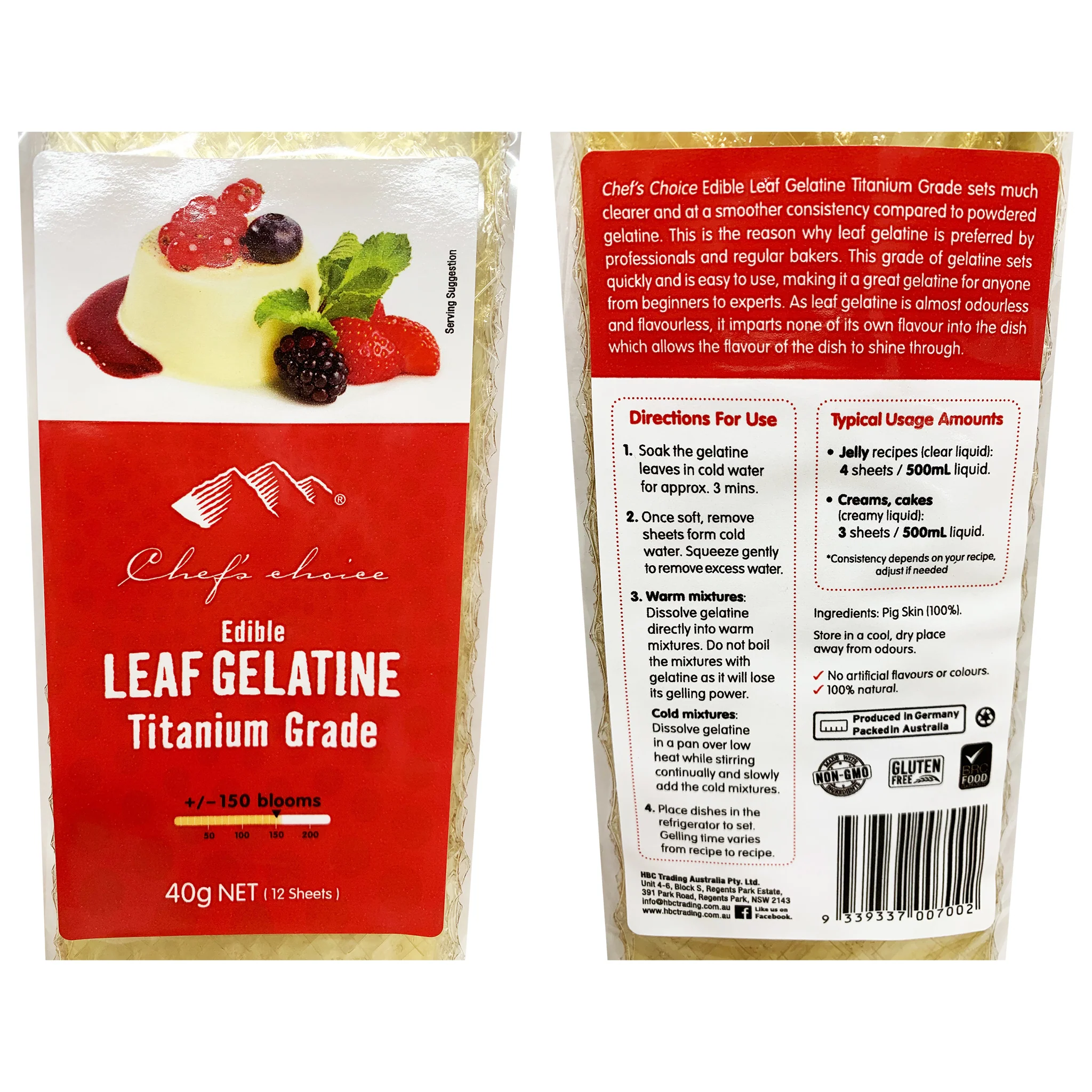 Chef's Choice Edible Leaf Gelatine Titanium Grade x12 40g - Image 2