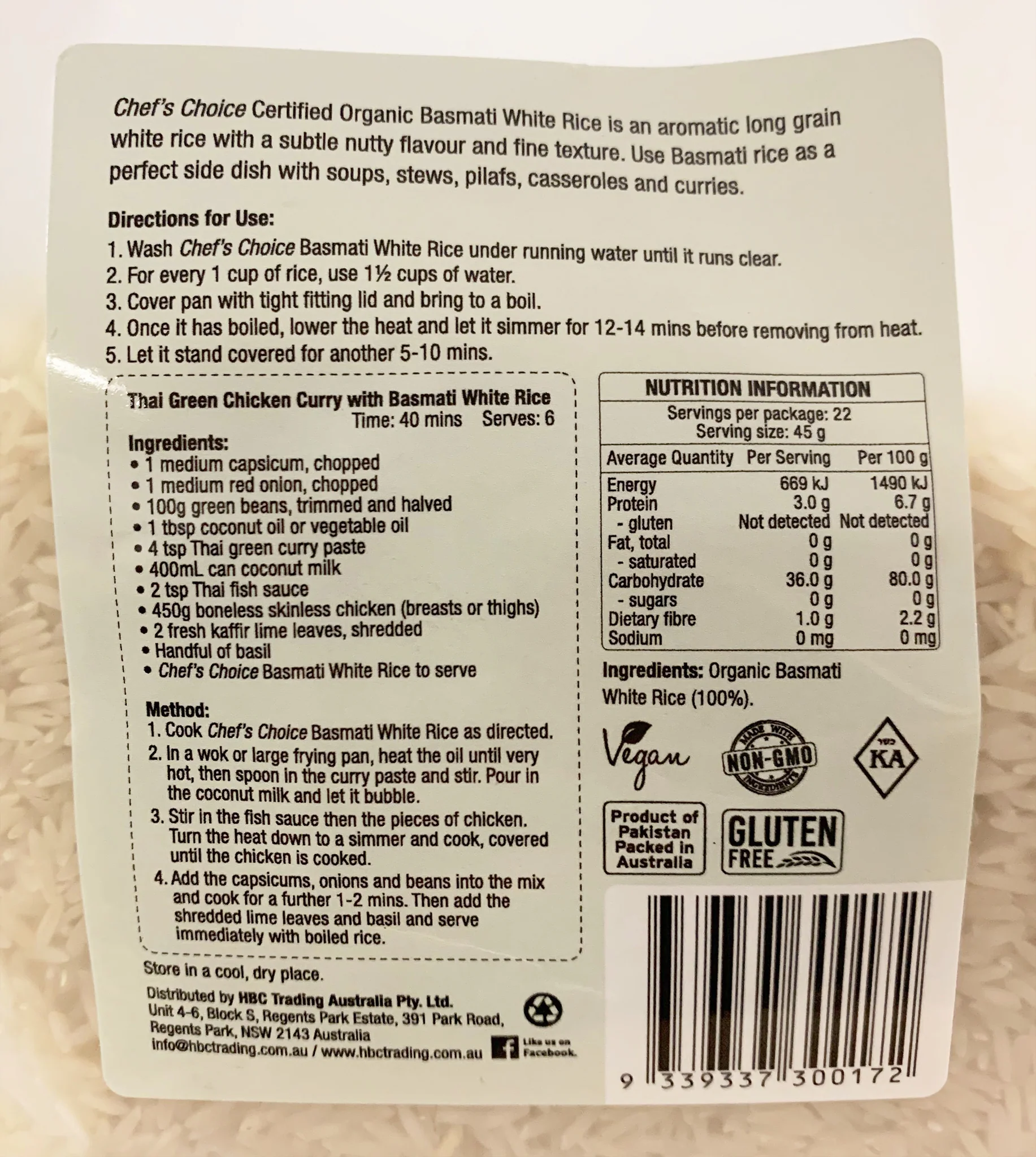 Chef's Choice Organic Basmati Rice 1kg - Image 2