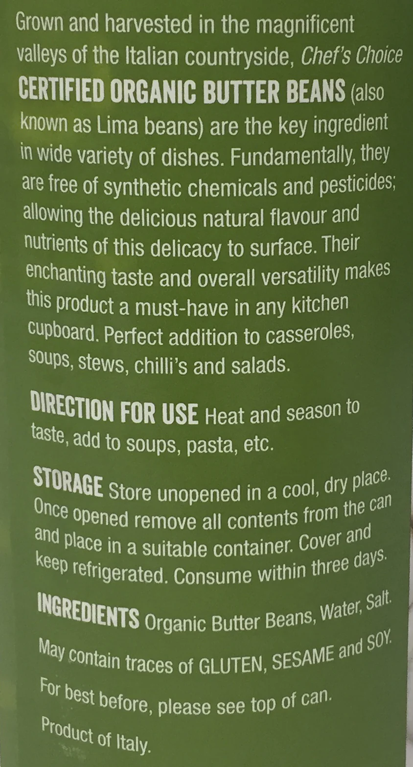 Chef's Choice Organic Butter Beans In Water 400g - Image 3