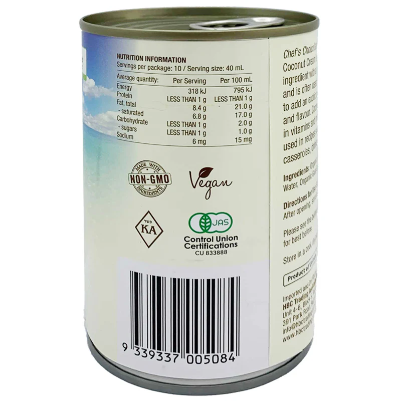 Chef's Choice Organic Coconut Cream 400ml - Image 2