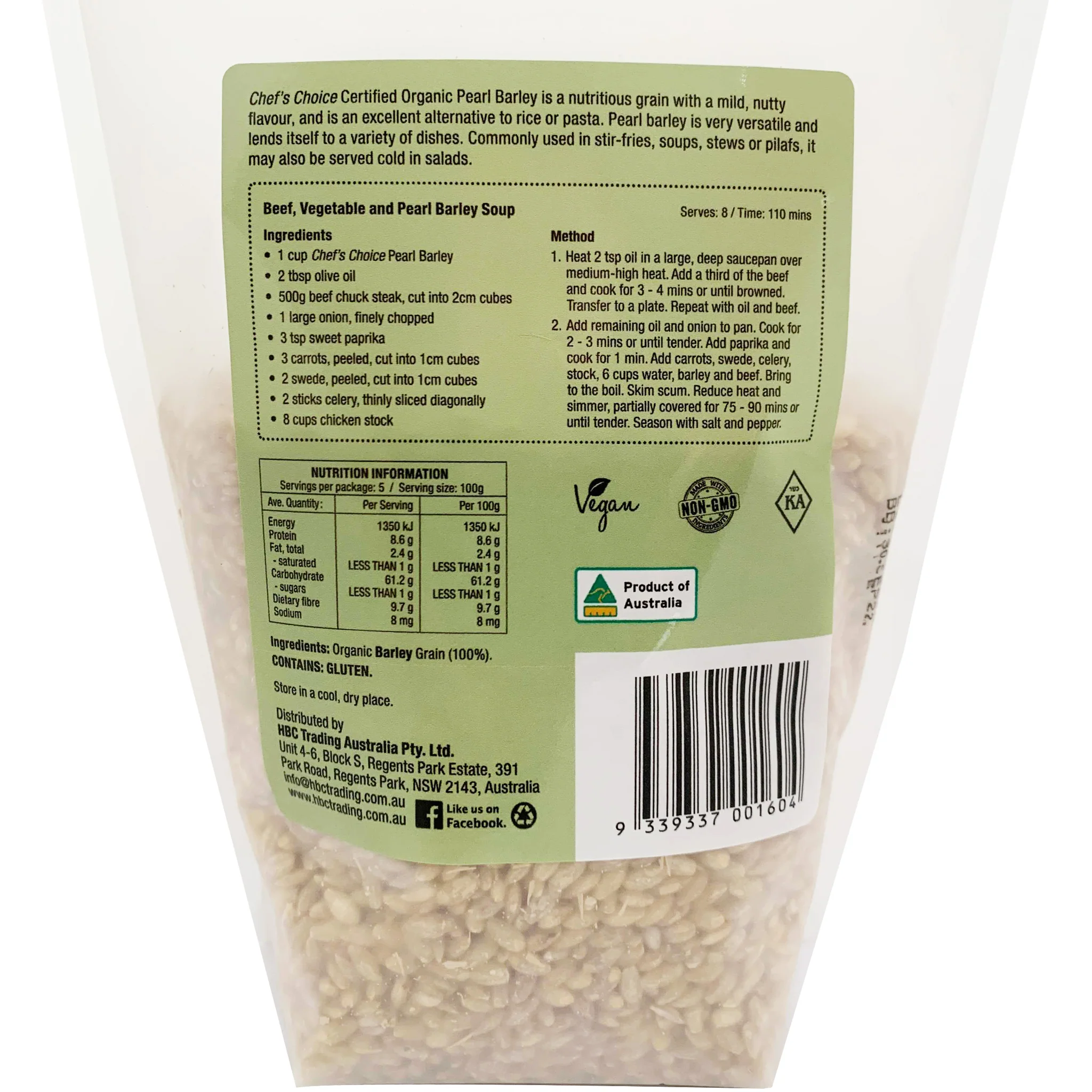 Chef's Choice Organic Pearl Barley 500g - Image 2