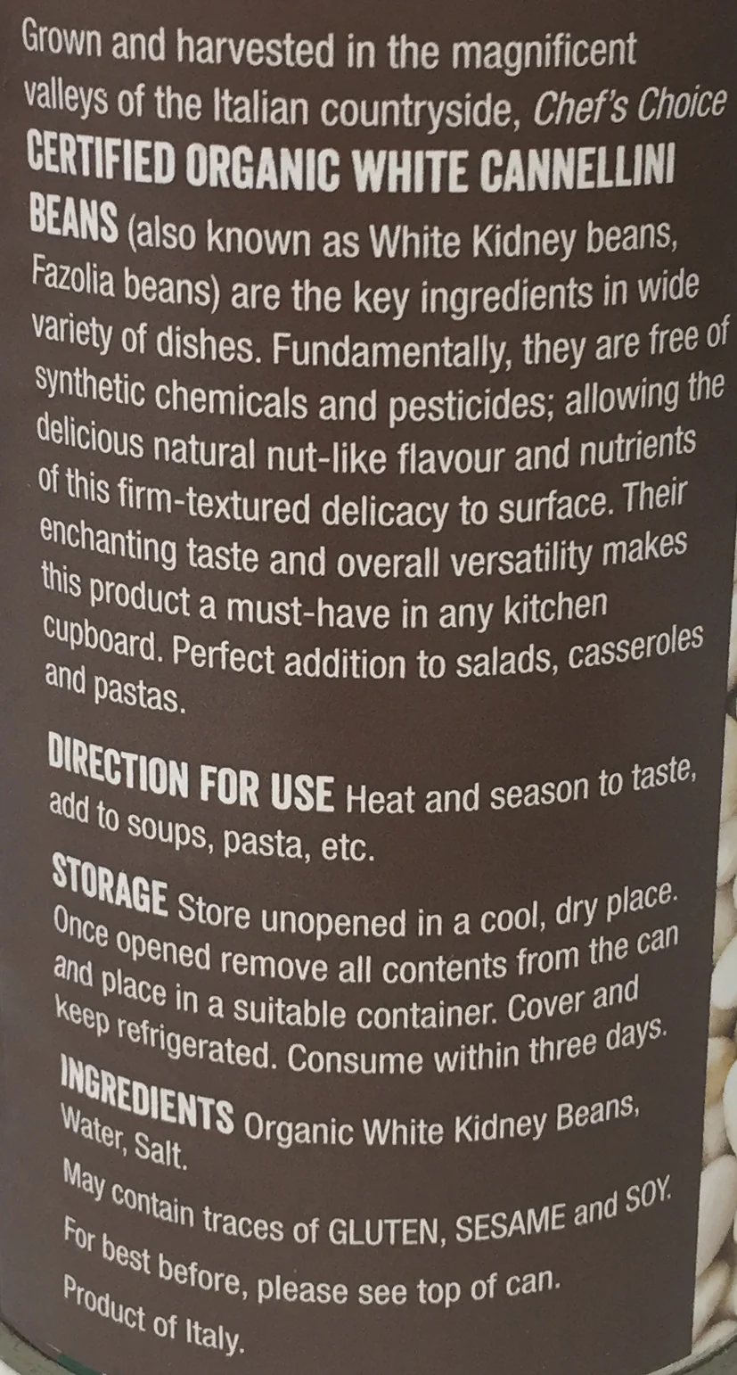Chef's Choice Organic White Cannellini Beans In Water 400g - Image 3