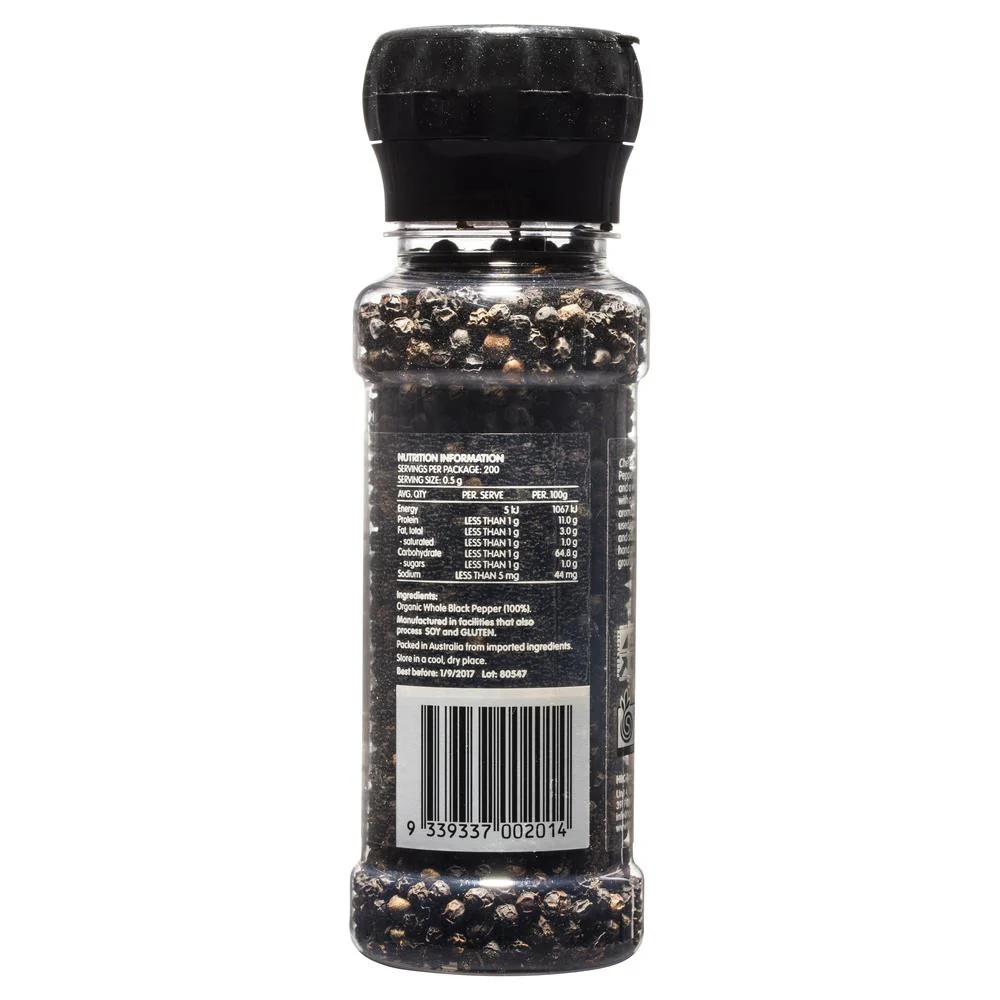 Chef's Choice Organic Whole Black Pepper Grinder 100g - Image 3