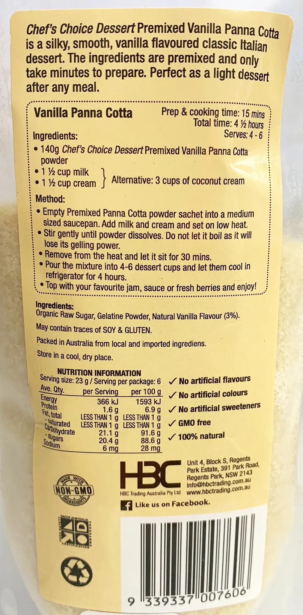 Chef's Choice Premixed Vanilla Panna Cotta 140g - Image 2