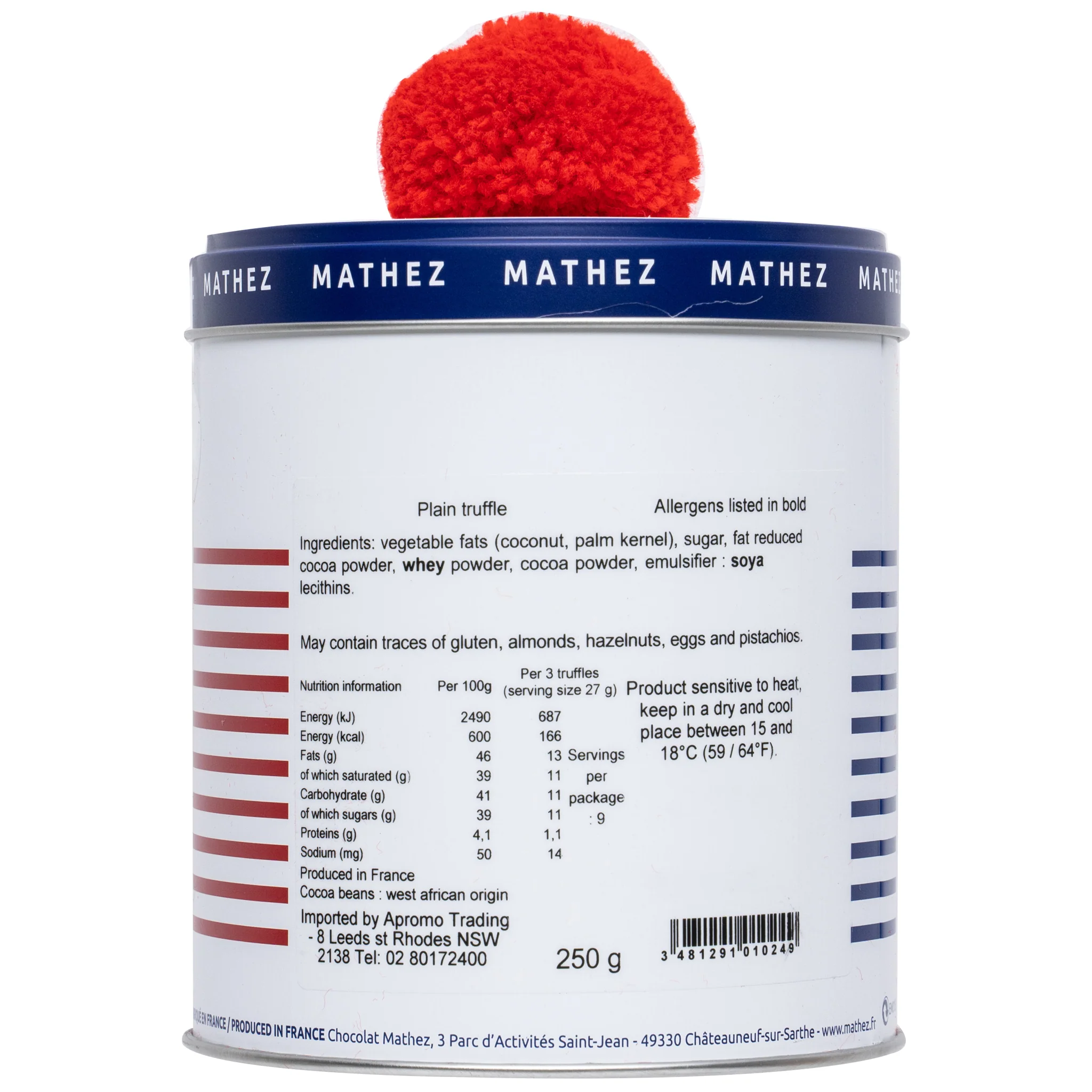 Chocolate Mathez French Cacao Truffles Navy Tin 250g - Image 2