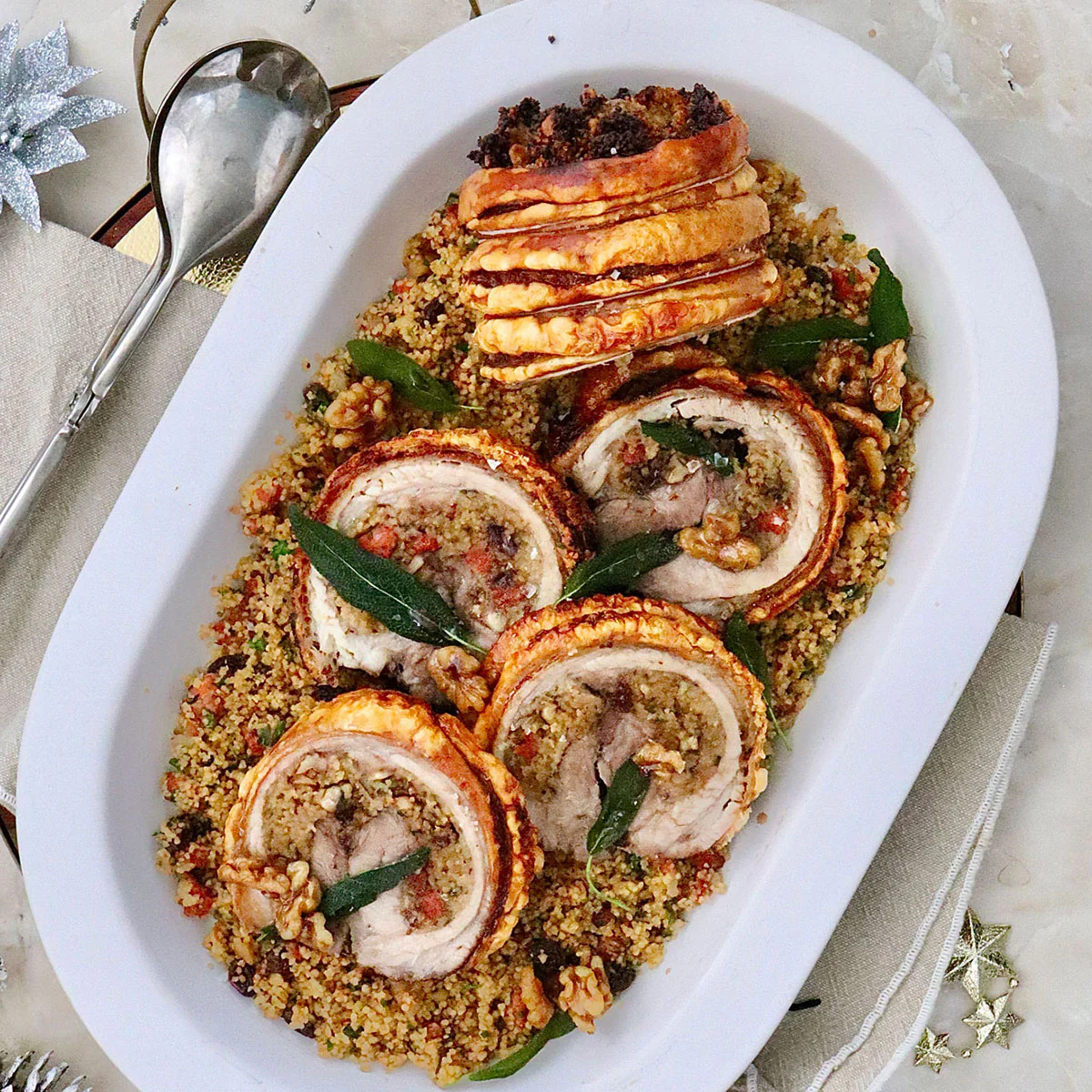 Stuffed Pork Belly - with Couscous, Chorizo and Sage