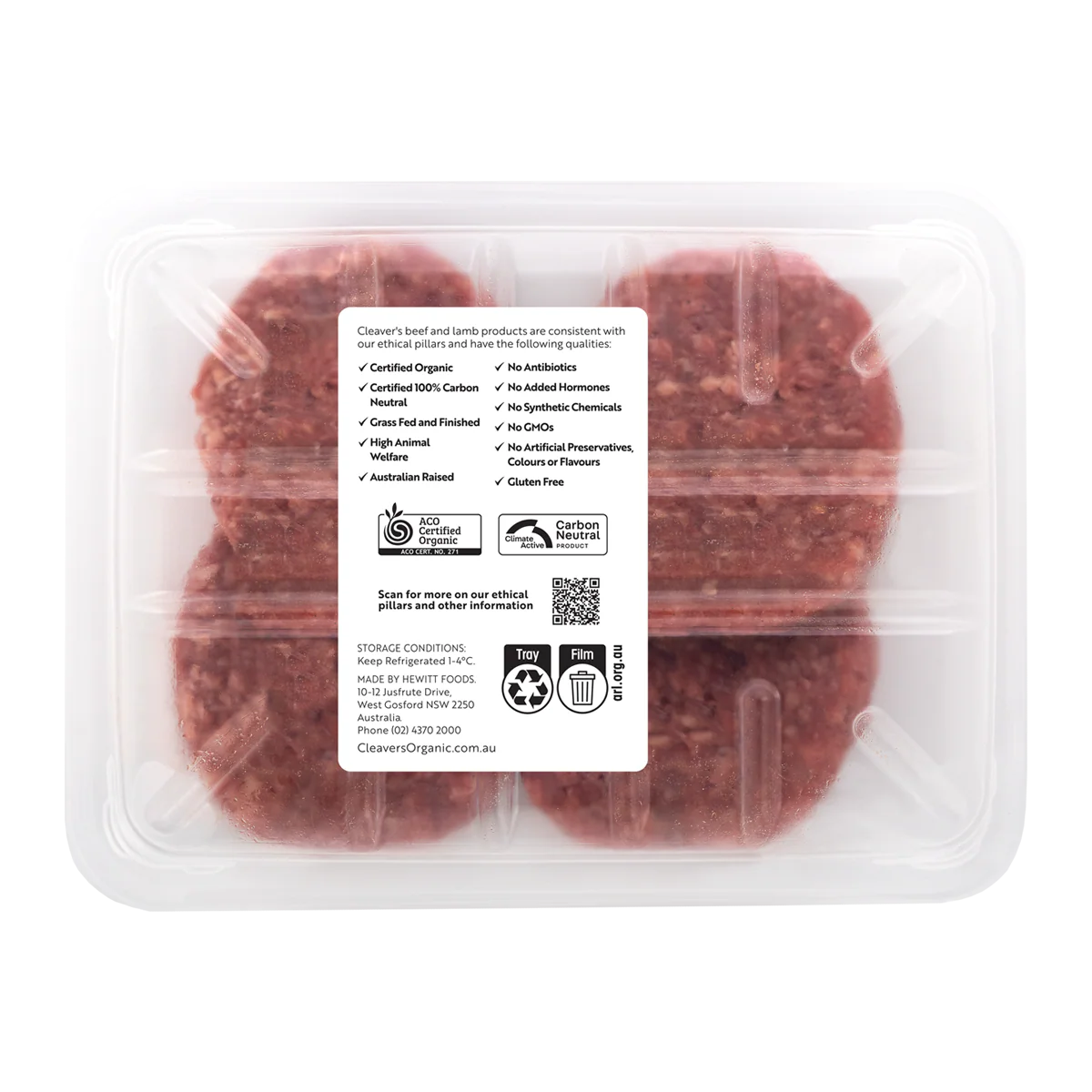 Cleaver's Organic Free Range and Grass Fed Beef Chuck and Brisket Burgers x4 450g - Image 2