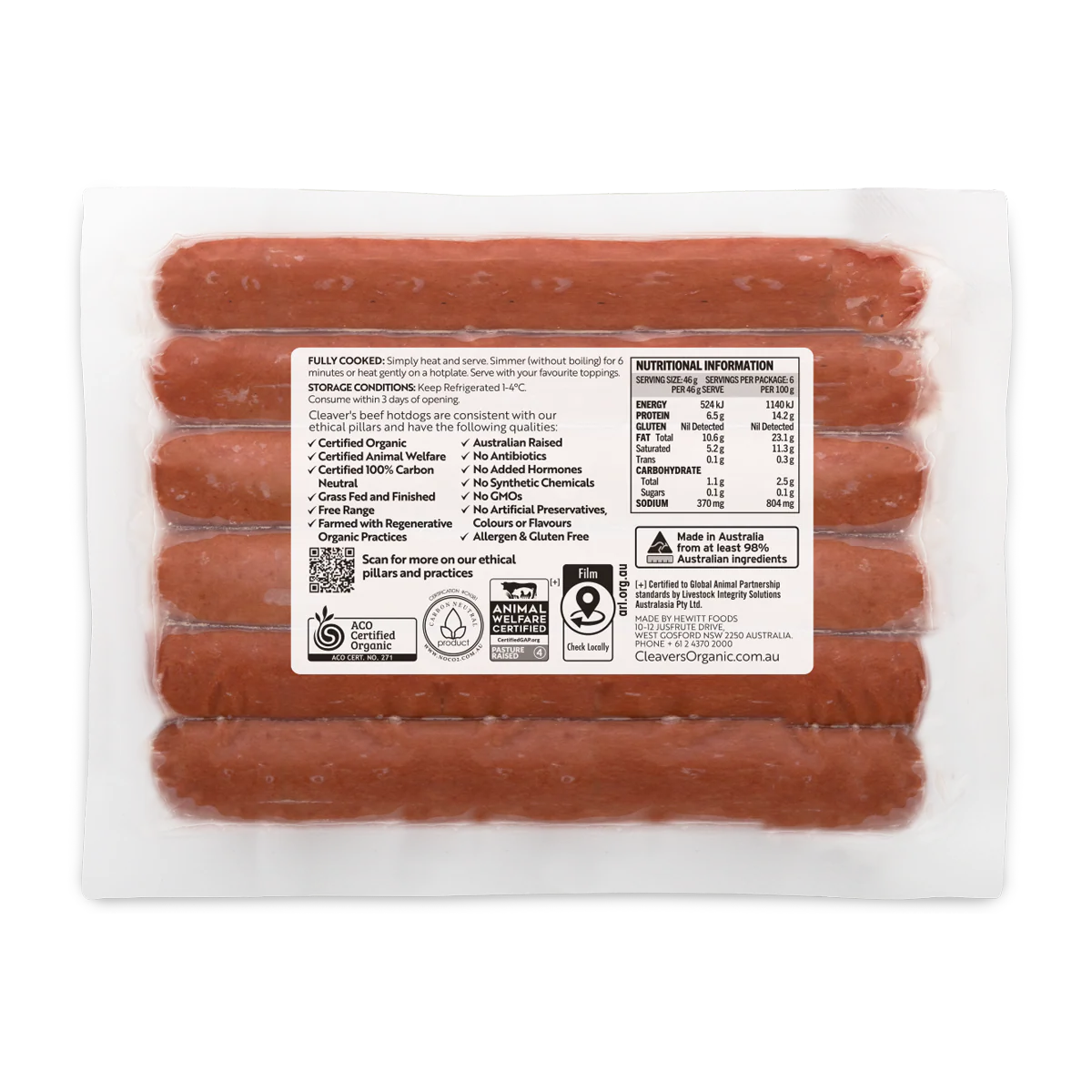 Cleaver's Organic Free Range and Grass Fed Beef Hotdog 275g - Image 2