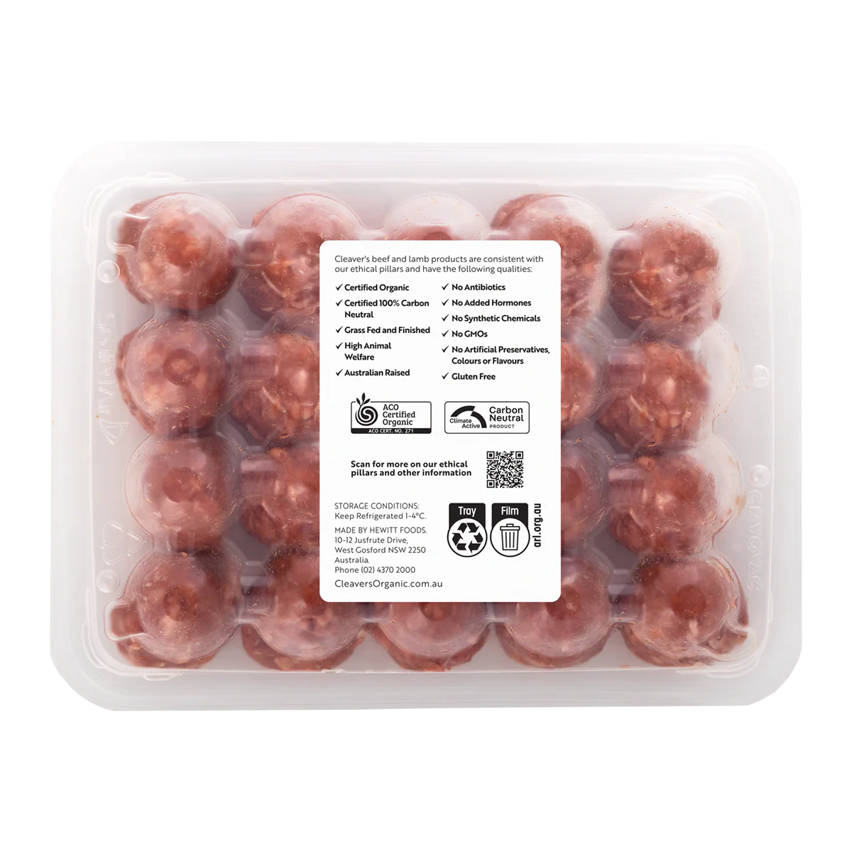 Cleaver's Organic Free Range and Grass Fed Beef Meatballs 400g - Image 2