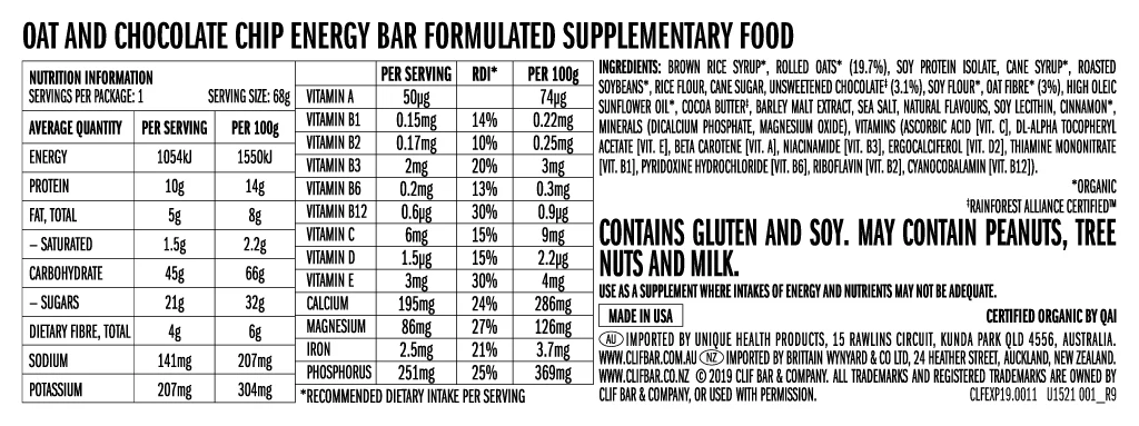 Clif Bar Chocolate Chip Energy Bar 68g - Image 2