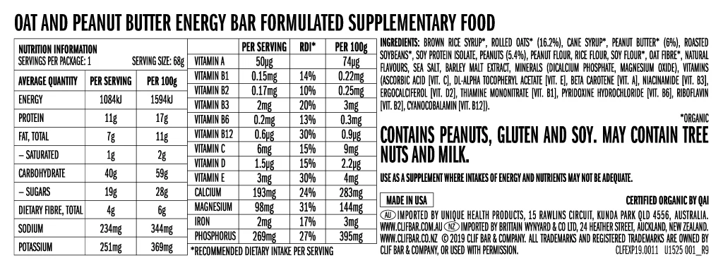 Clif Bar Organic Crunchy Peanut Butter Energy Bar 68g - Image 2