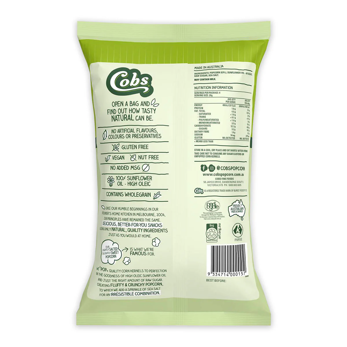 Cobs Natural Popcorn Lightly Salted and slightly Sweet 120g - Image 2