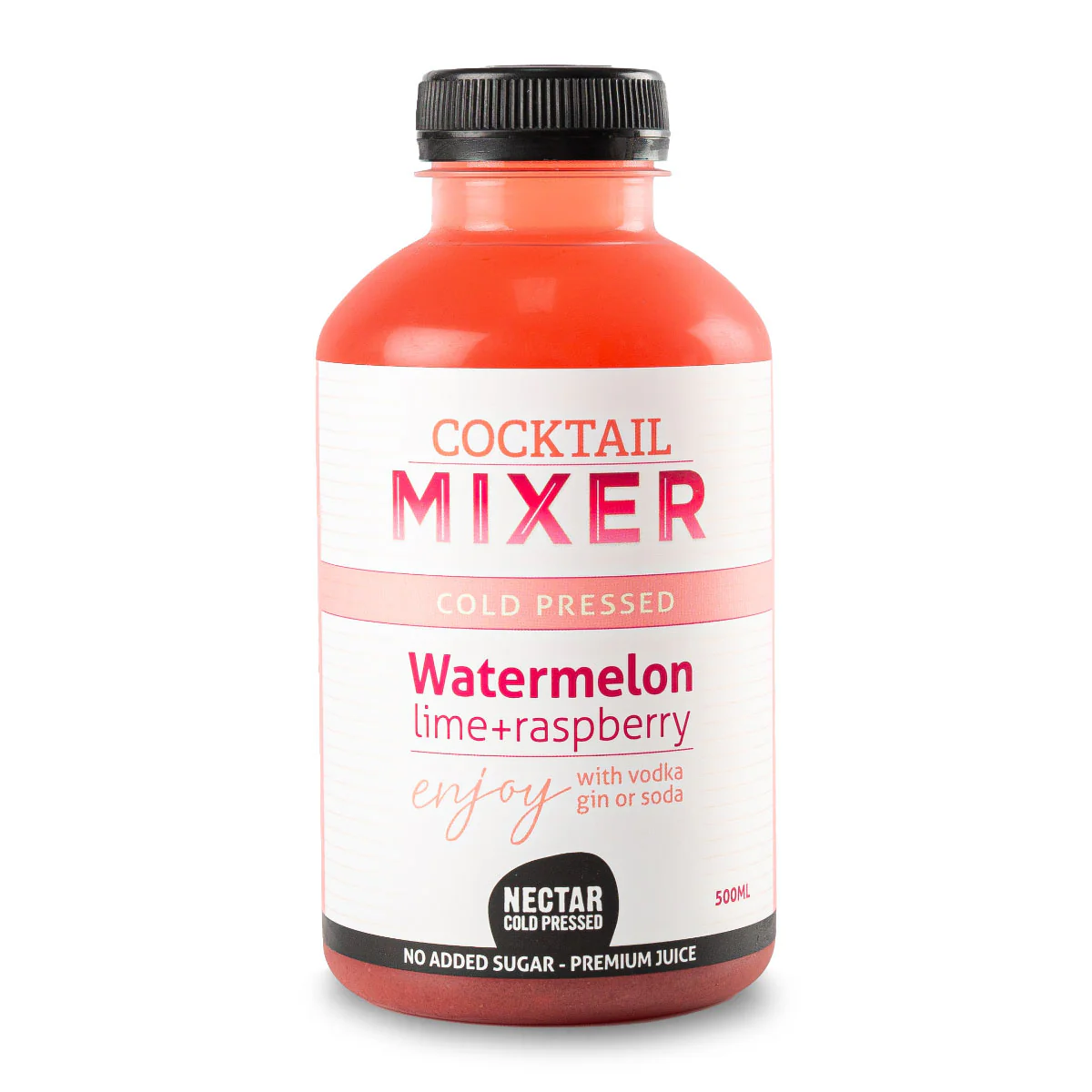 Cold Pressed Cocktail Mixer Watermelon Raspberry and Lime Juice 500ml