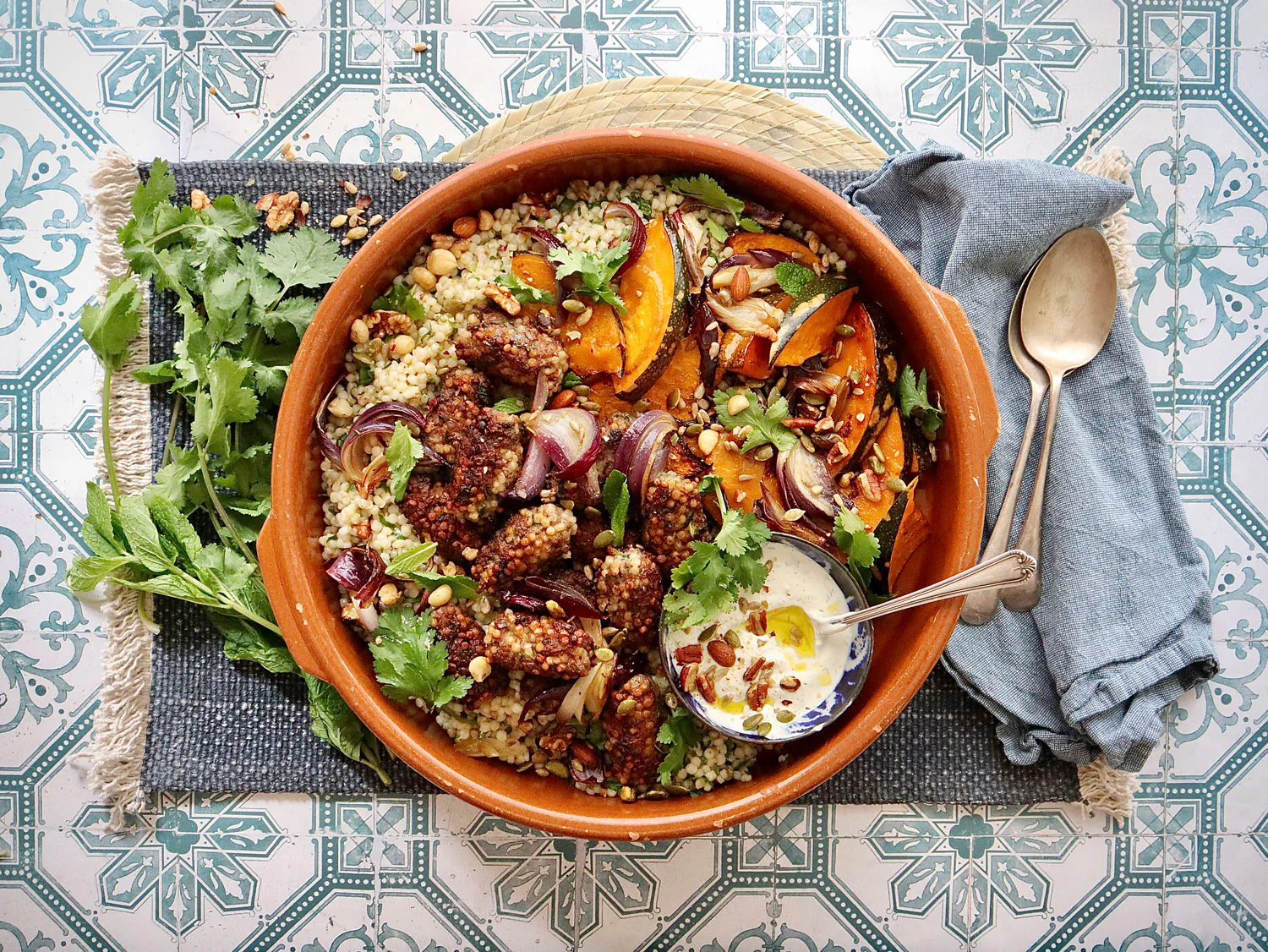 Crispy Lamb Koftas - with Giant Couscous Salad Roasted Pumpkin And Tzatziki - Image 2