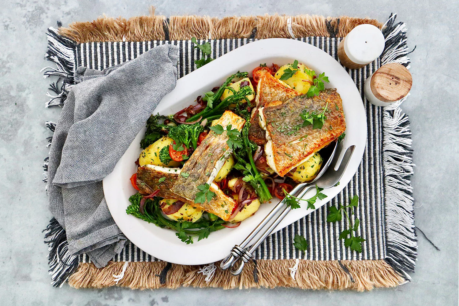 Crispy Skin Barramundi - with Potatoes Olive and Tomato Salad - Image 2