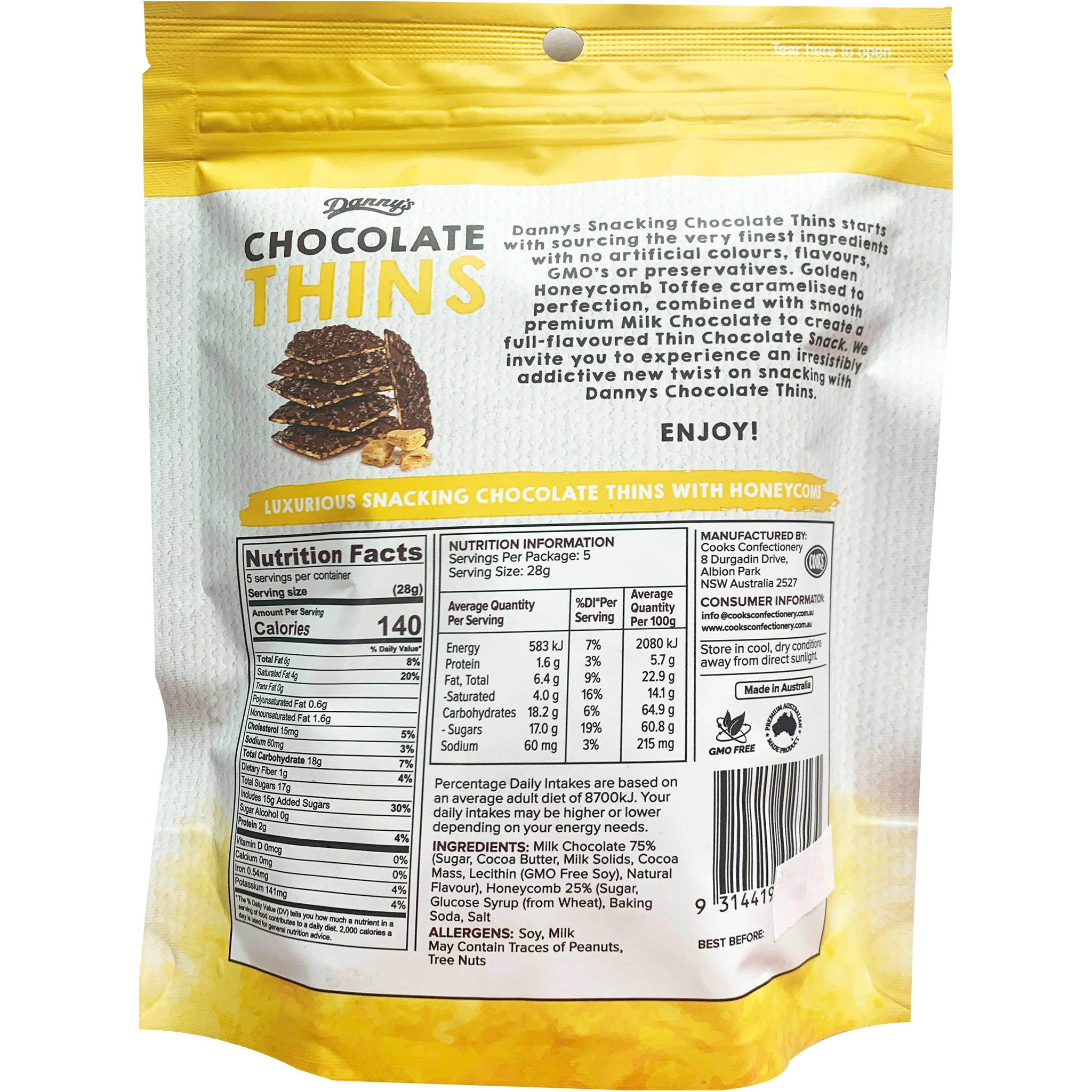 Danny's Chocolate Thins Milk Chocolate Honeycomb 140g - Image 3