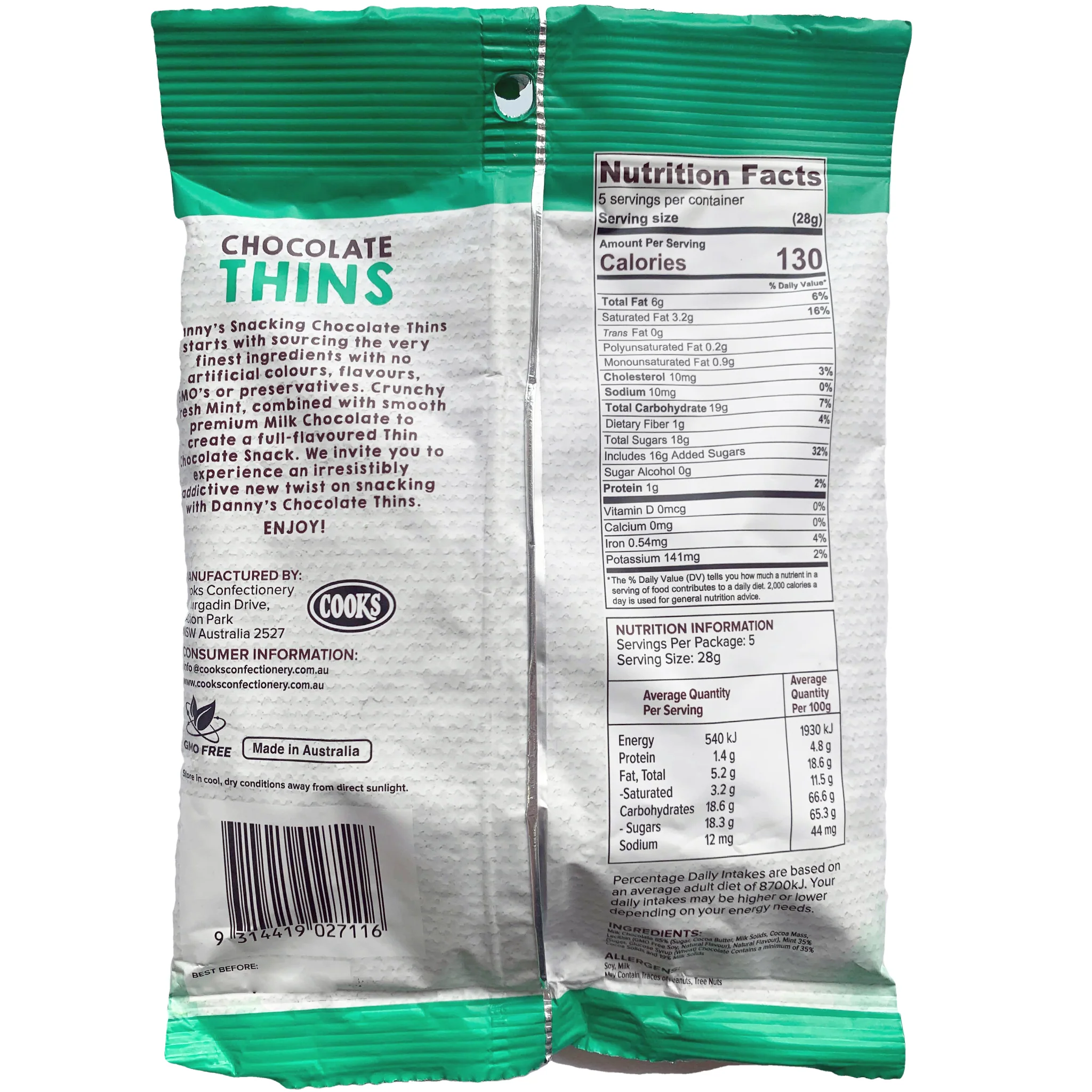 Danny's Chocolate Thins Milk Chocolate Mint 140g - Image 3