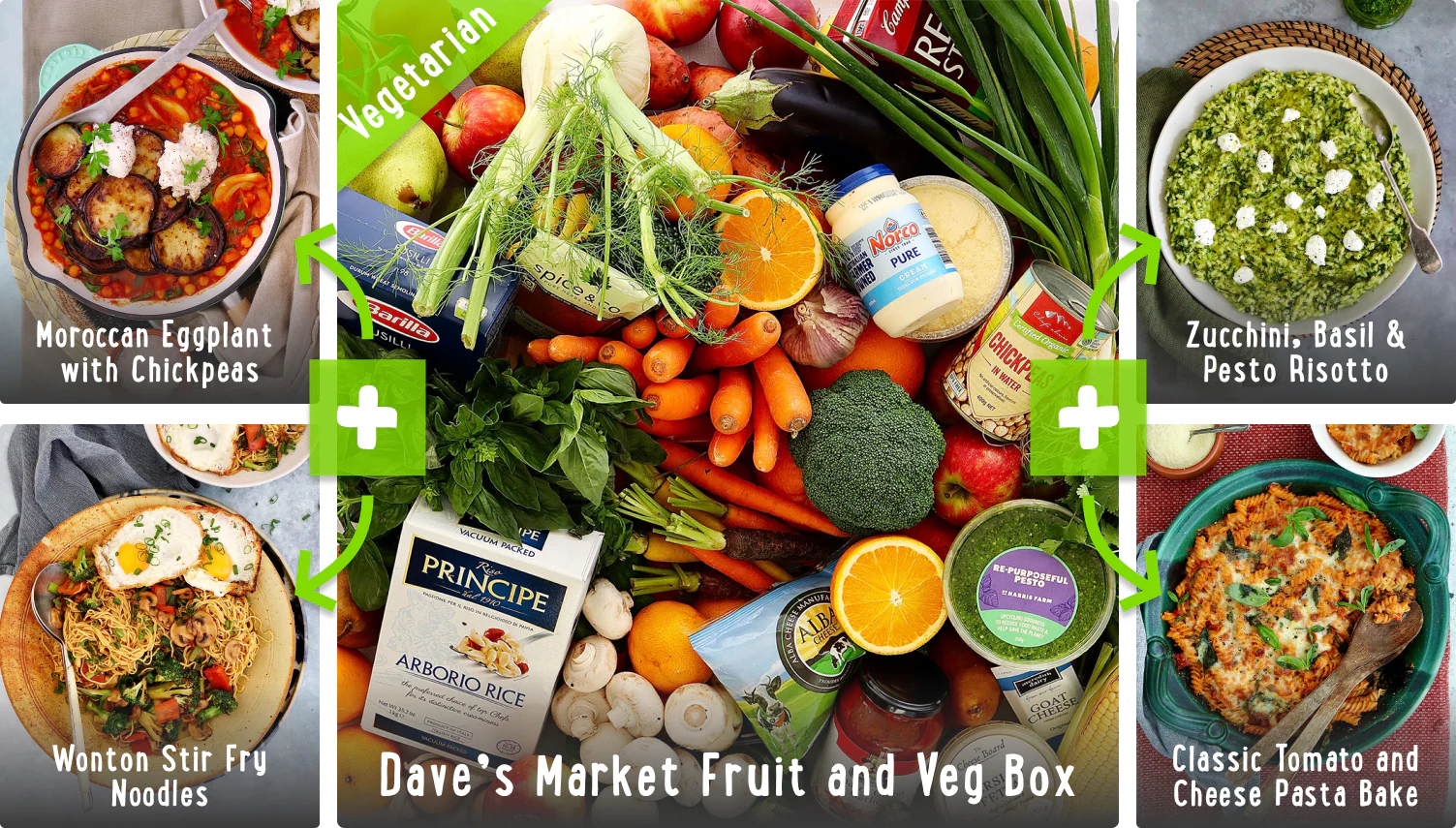 Dave's Vegetarian Recipe Box - Moroccan Eggplant, Wonton Stir Fry Noodles, Zucchini Pesto Cheese Risotto and Tomato Cheese Pasta Bake - Image 2