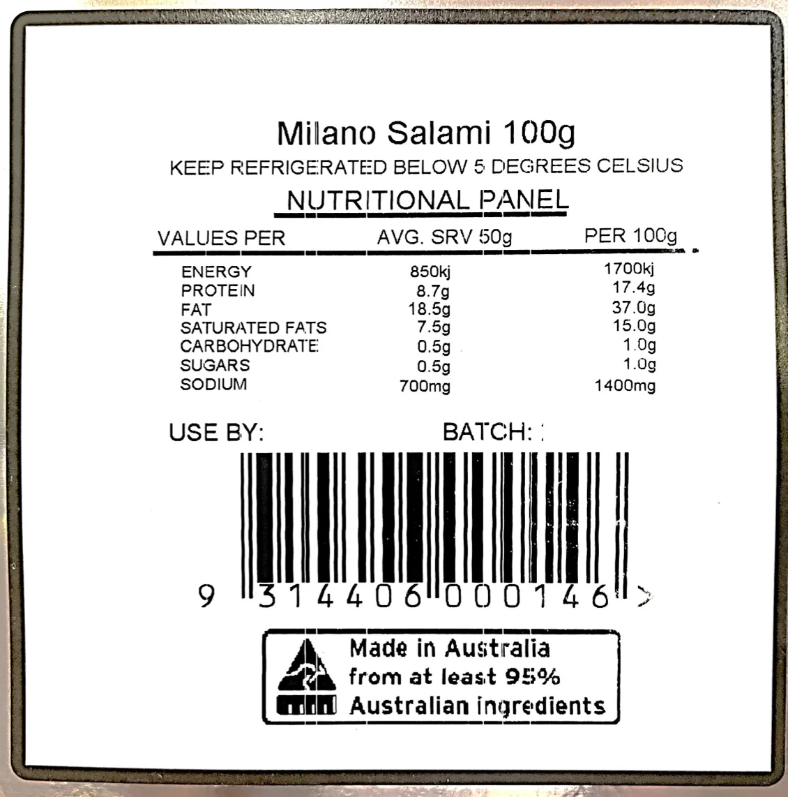 B-B Products Salami Milano 100g - Image 2