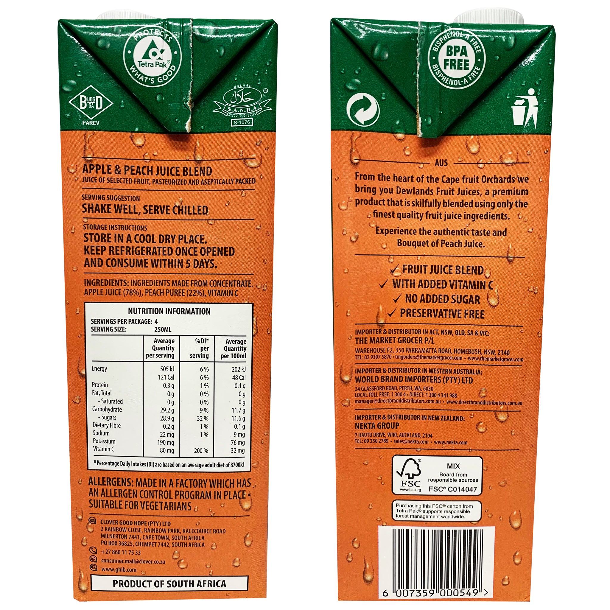 Dewlands Peach Juice 1L - Image 2