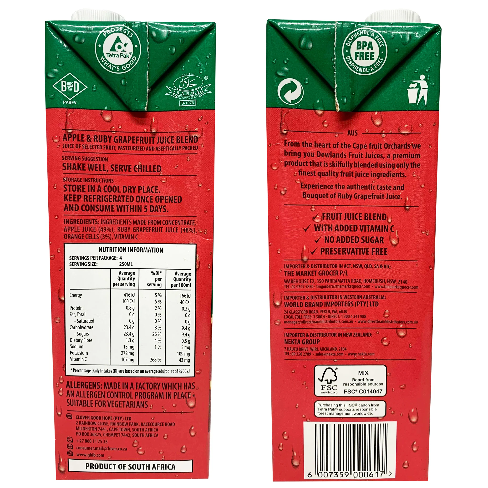 Dewlands Ruby Grapefruit Juice 1L - Image 2