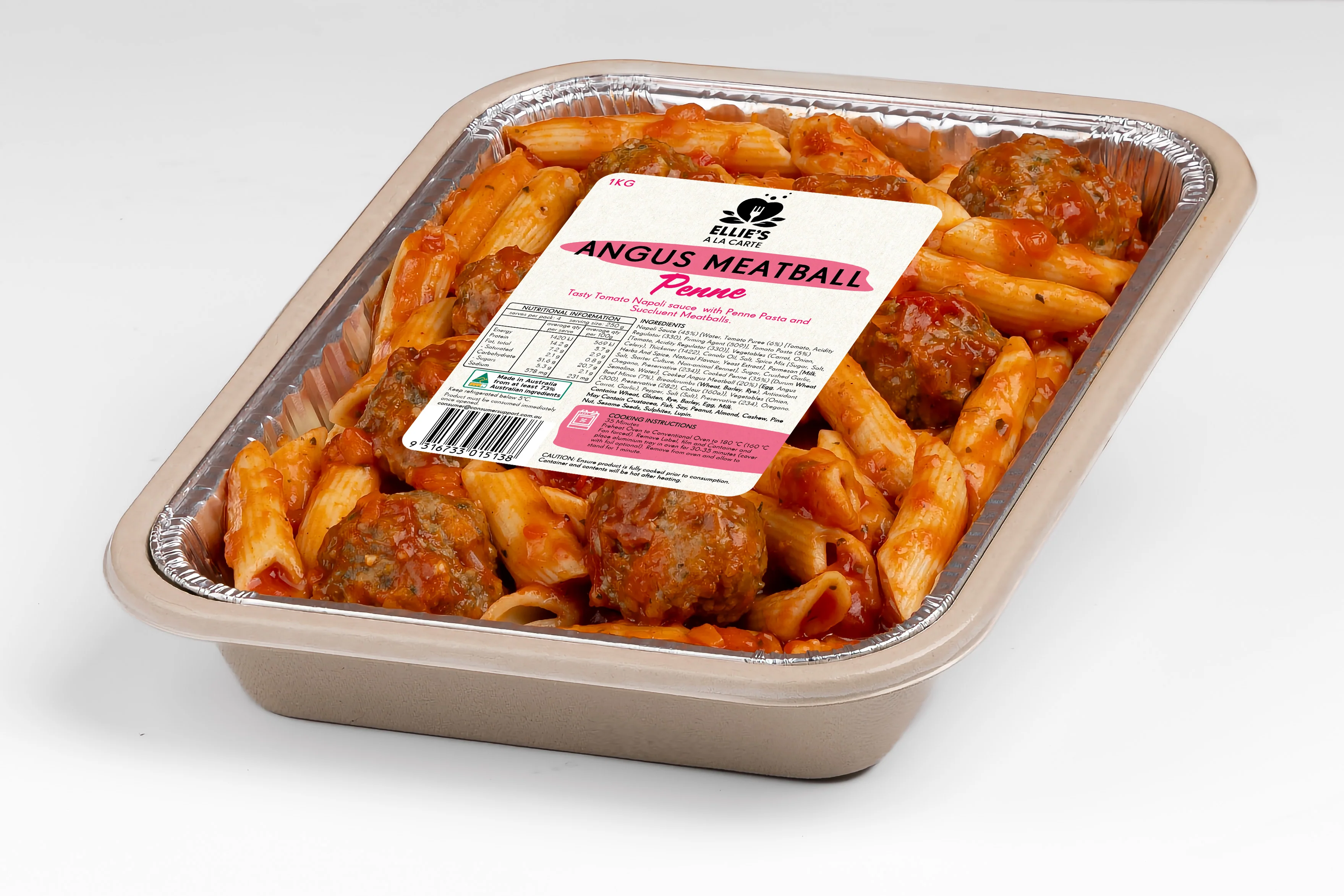 Ellies Ala Carte Angus Meatball Penne 1kg - Image 3