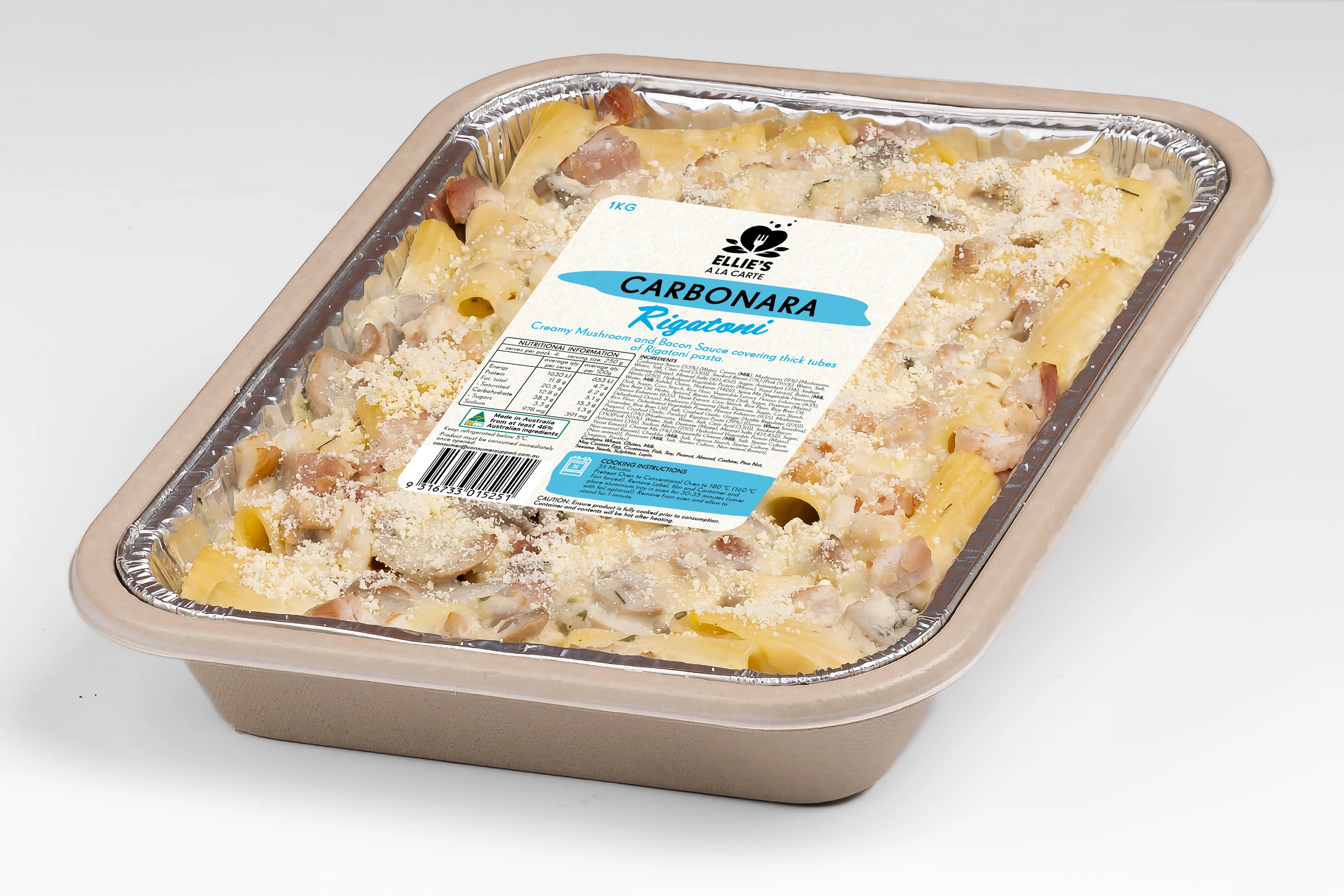 Ellies Ala Carte Rigatoni Carbonara 1kg - Image 3