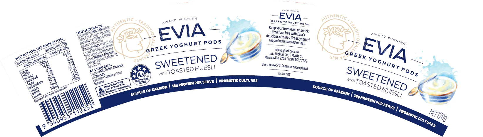 Evia Sweetened with Toasted Muesli Greek Yoghurt Pods 170g - Image 2